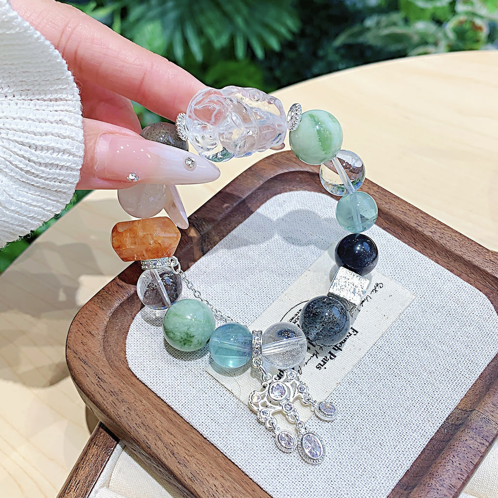 Natural Xiuyan Jade Green Grape Milk Cover White Crystal Bracelet Light Luxury High-End Niche Original Handmade Jewelry Jewelry Wholesale Factory