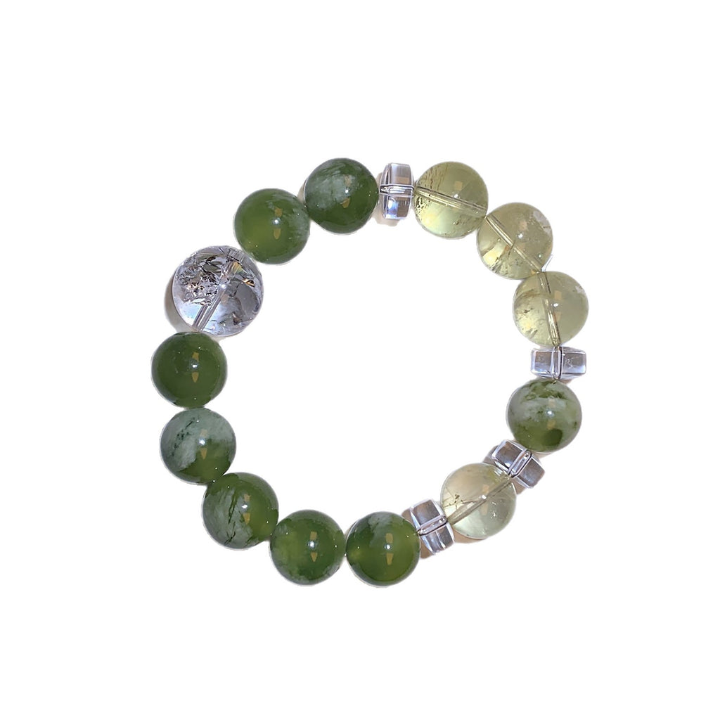 Natural Xiuyan Jade with White Crystal Large Size Bracelet Niche Design Gentle Temperament Style Hand Jewelry String Bracelet