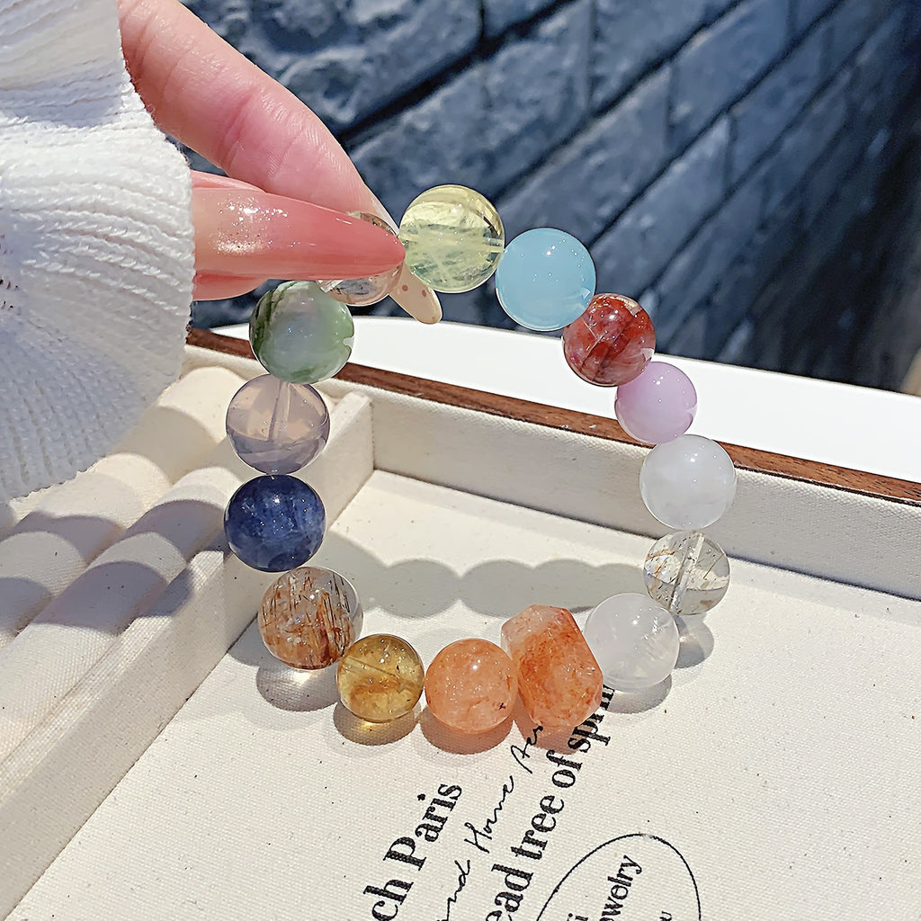 Original Natural Red Gum Flower Crystal Bracelet Dopamine Multi-Gemstone Bracelet Light Luxury All-Matching2025New Crystal Chain