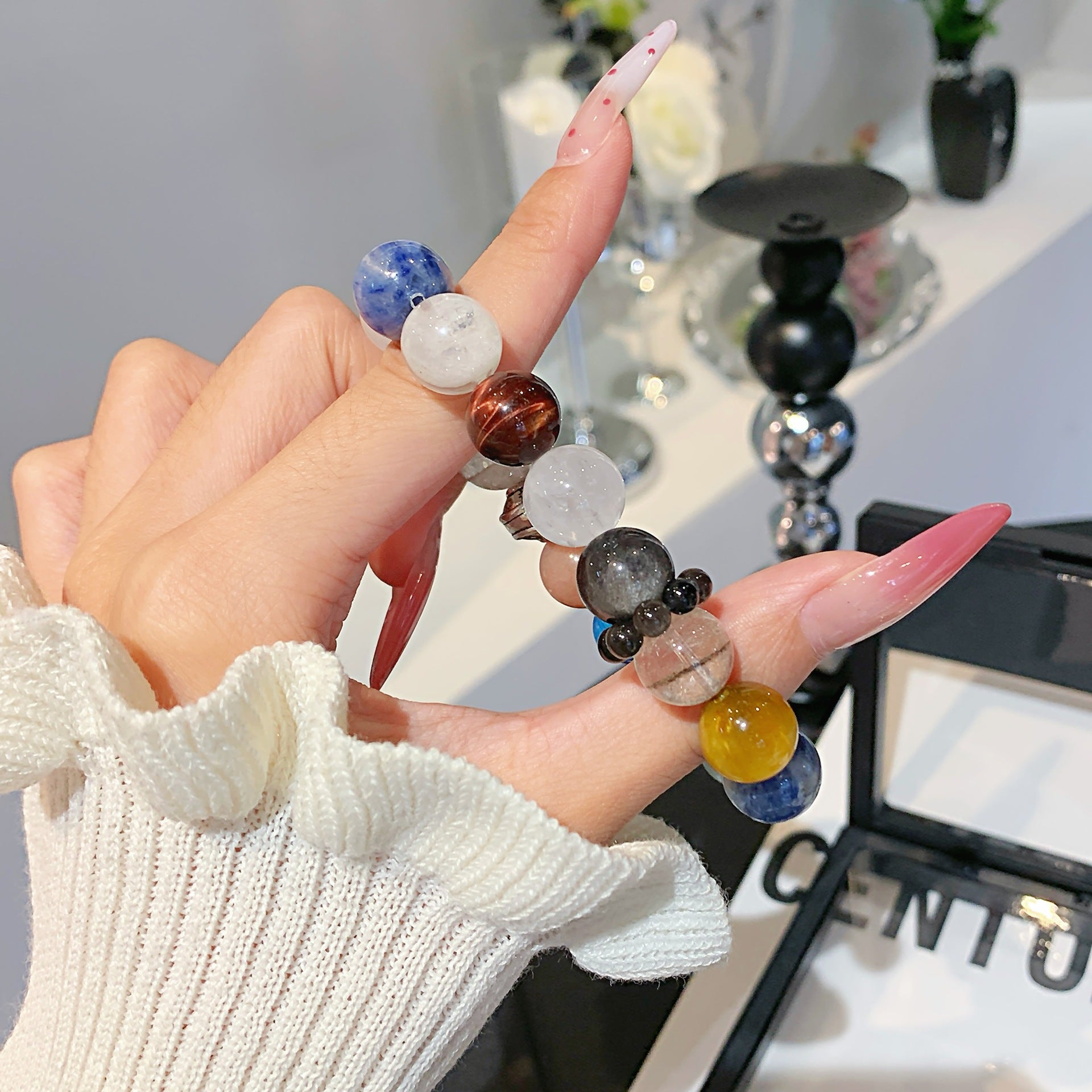 Original Personalized Multi-Gemstone Crystal Bracelet Vintage Style Unisex Single Loop Bracelet Natural Blue Crystal Bracelet