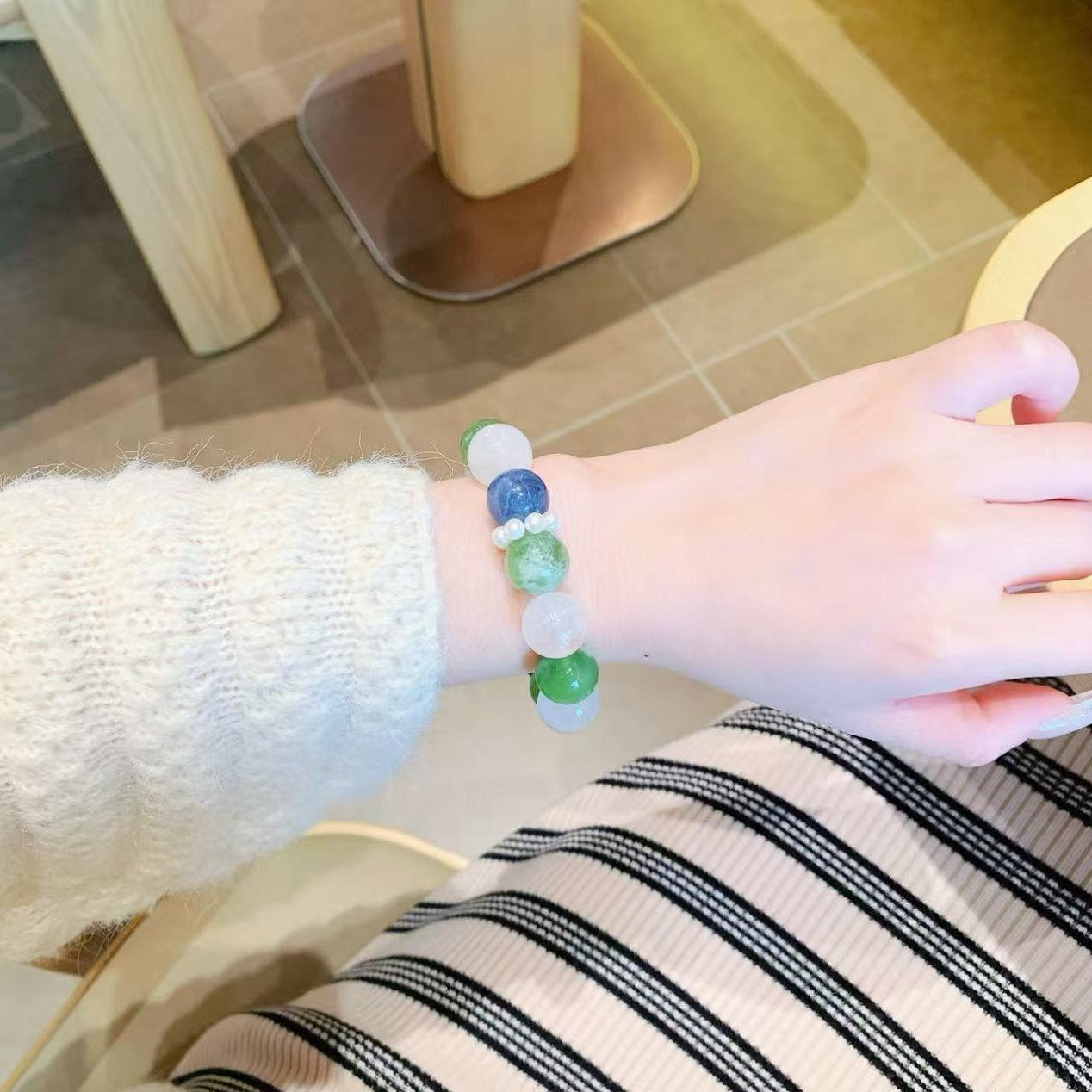 Natural Dopamine White Crystal Bracelet Blue Vein Agate Xiuyan Simple Multi-Gemstone Crystal Ketang Jewelry Bracelet