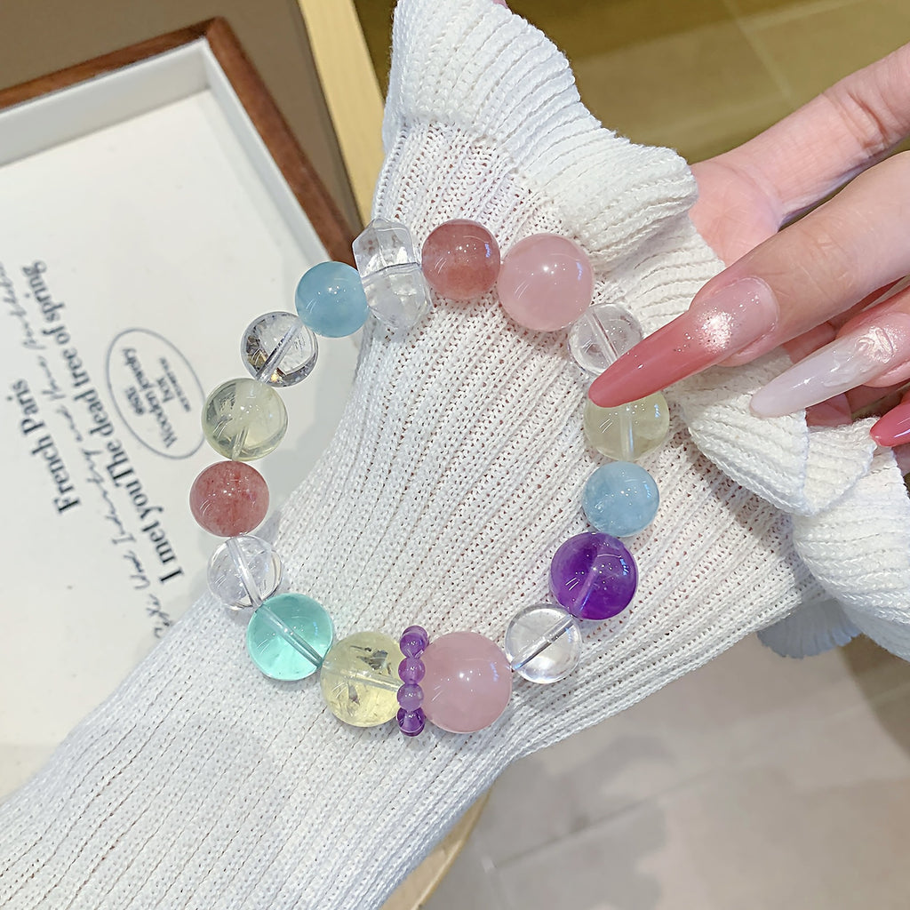Macaron Crystal Round Bead Multi-Gem Bracelet Women's Hand Jewelry Accessories Fresh Bracelet Design Strawberry Crystal Bracelet
