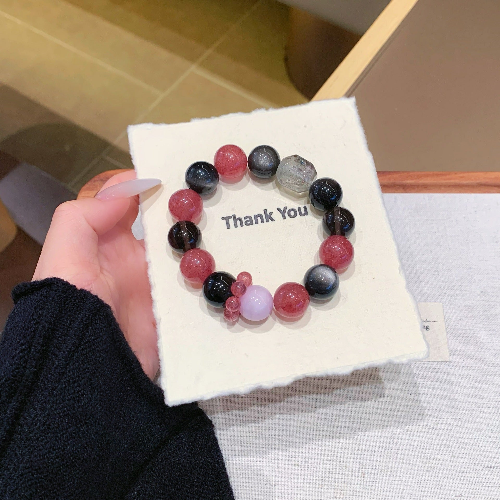 Silver Obsidian Crystal Bracelet Women's Glass Bead Gold Tiger Eye Stone Bracelet New Chinese Style High-Value Versatile Beaded