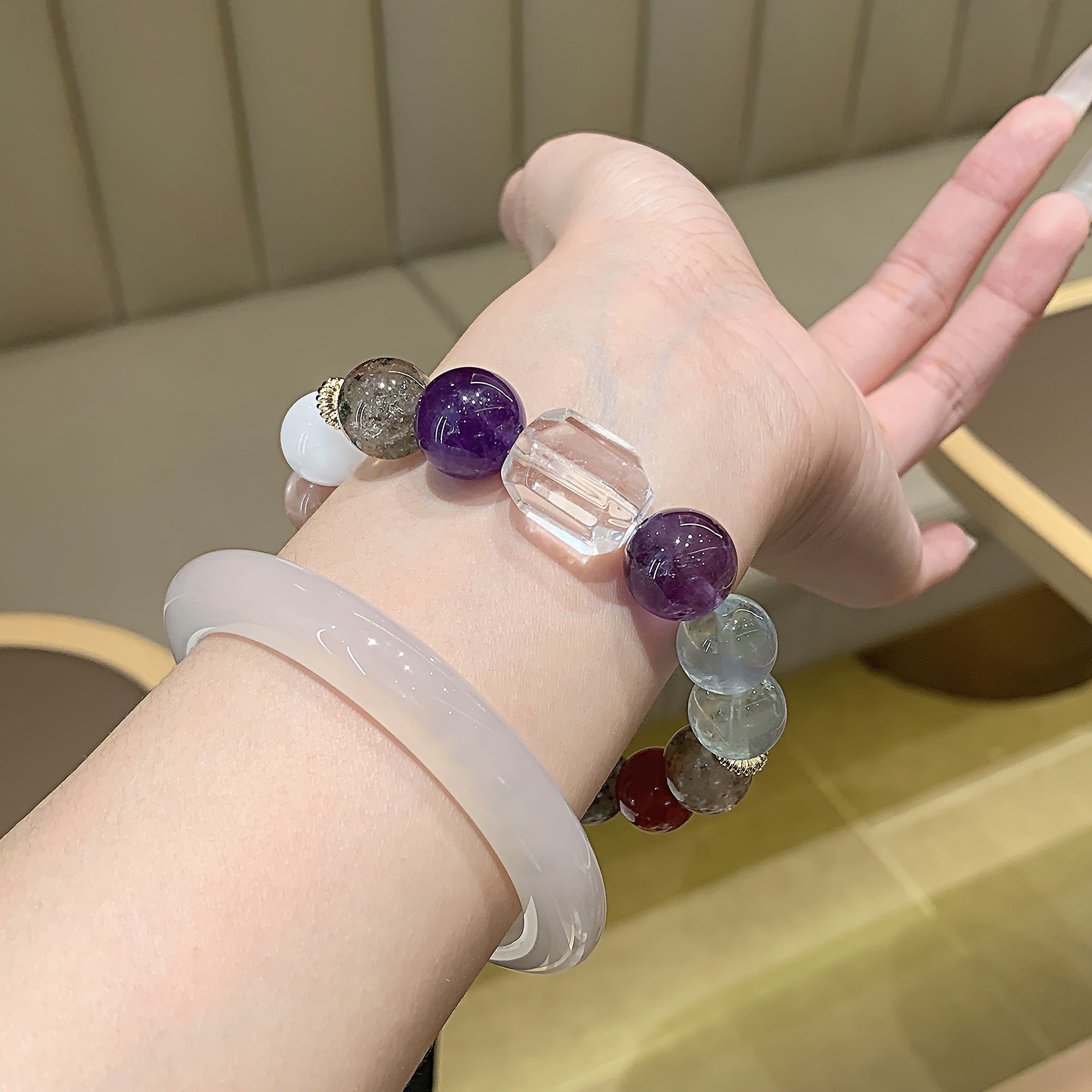 Natural Crystal Bracelet Original Design Dopamine Rainbow Candy Large Crystal Hot Item White Ghost Bracelet