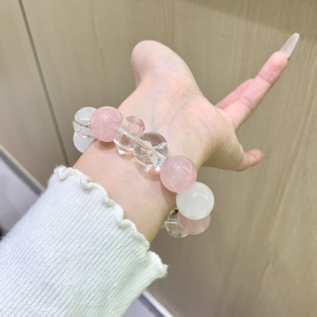 Highly Transparent Natural Rose Quartz Lucky Fortune Bracelet Fashion Versatile Bracelet Xiaohongshu Same Style Original Design Bracelet