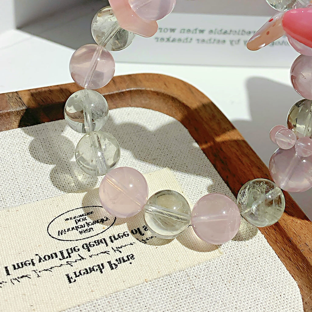 Natural pink crystal paired with white crystal bracelet Rose Glow DIY Single Ring Bracelet Factory Direct Supply Crystal Bracelet