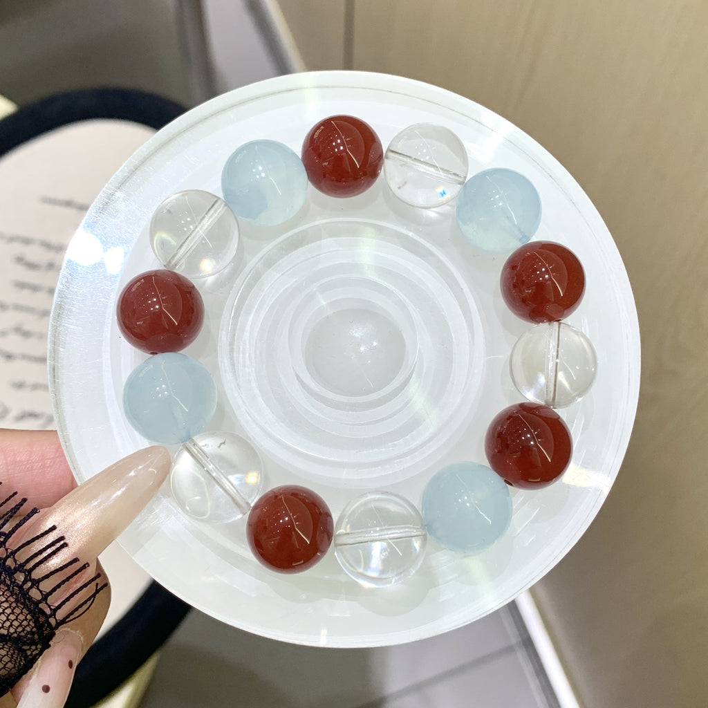 Natural Original Five Elements Crystal Bracelet Round Bead Single Circle Bracelet Crystal Transparent Bright Aquamarine Crystal Bracelet