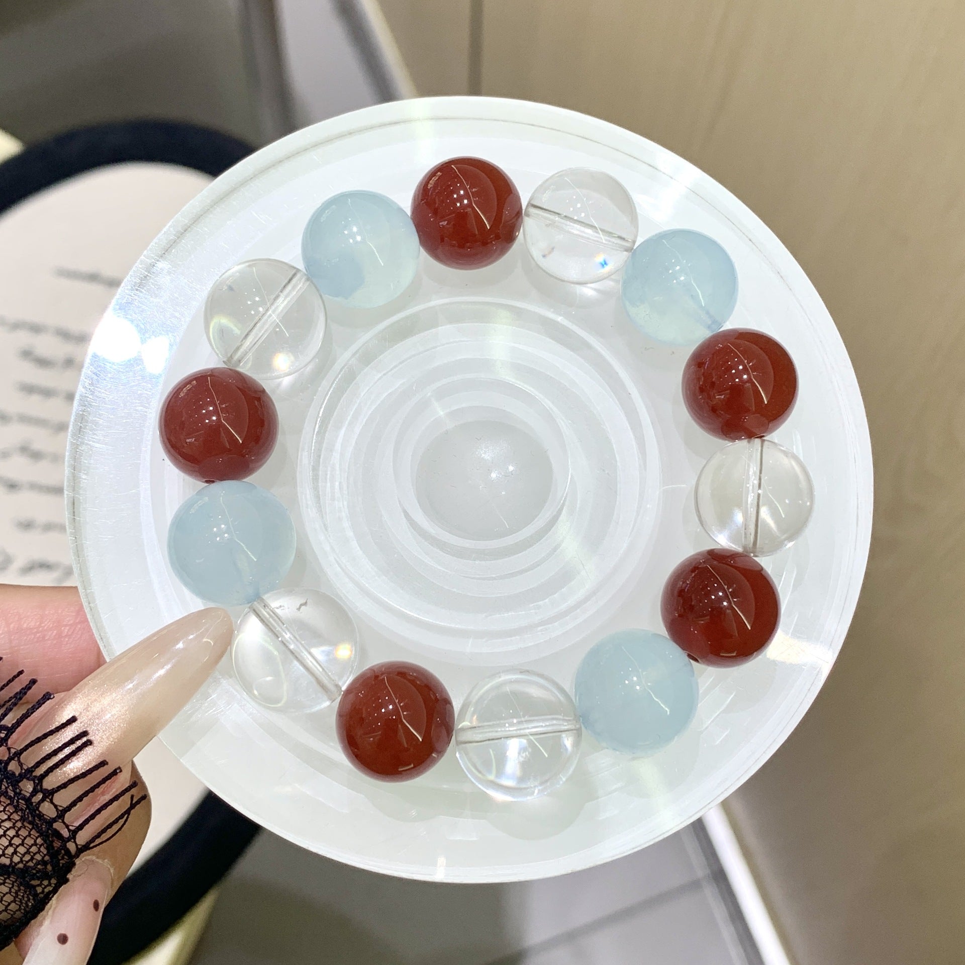 Natural Original Five Elements Crystal Bracelet Round Bead Single Circle Bracelet Crystal Transparent Bright Aquamarine Crystal Bracelet