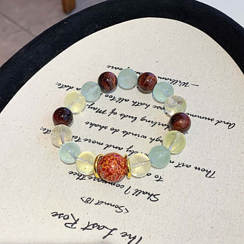 Natural Multi-Gemstone Crystal Bracelet Lemon Crystal Crystal Bracelet Original Niche Design Green Fluorite Bracelet Crystal