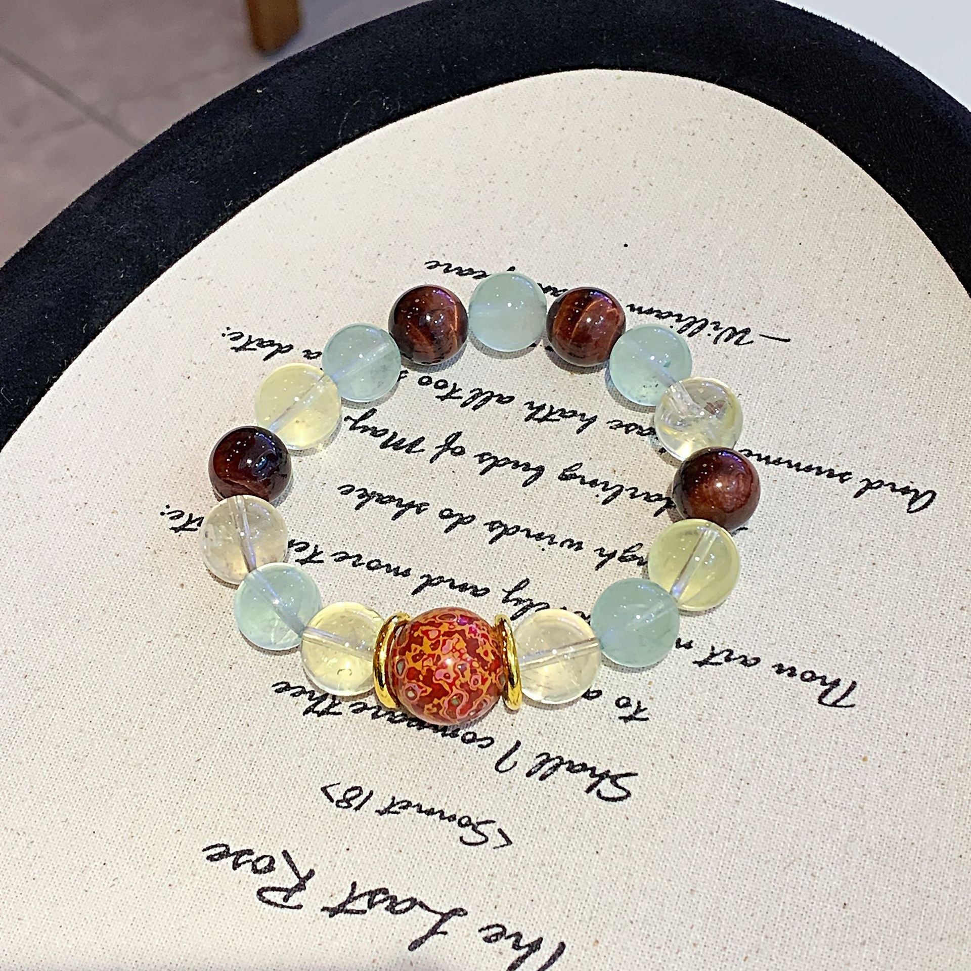 Natural Multi-Gemstone Crystal Bracelet Lemon Crystal Crystal Bracelet Original Niche Design Green Fluorite Bracelet Crystal