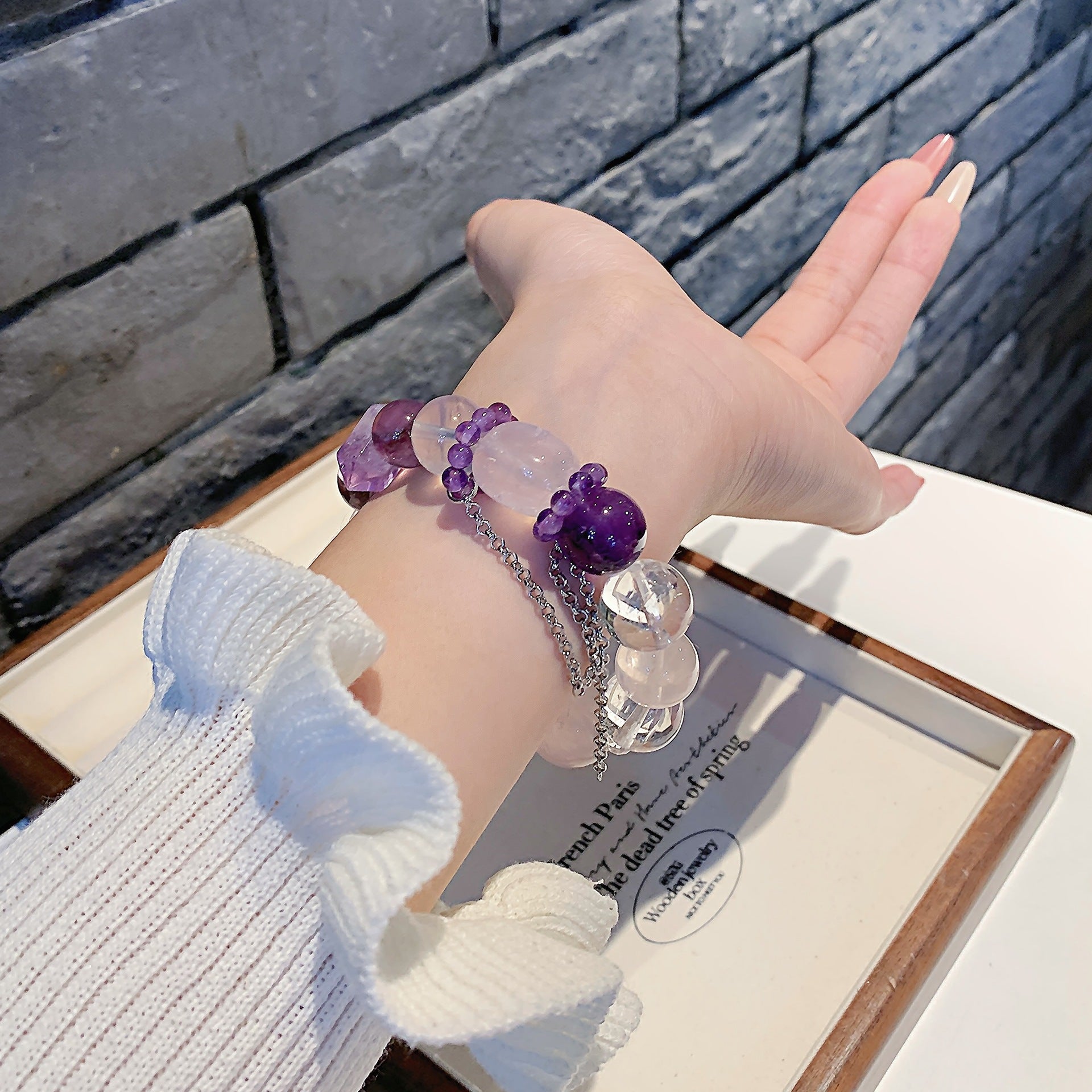 Natural Amethyst with White Phantom Pink crystal DIY Original Minimalist Style Crystal Chain Wholesale Crystal Bracelets