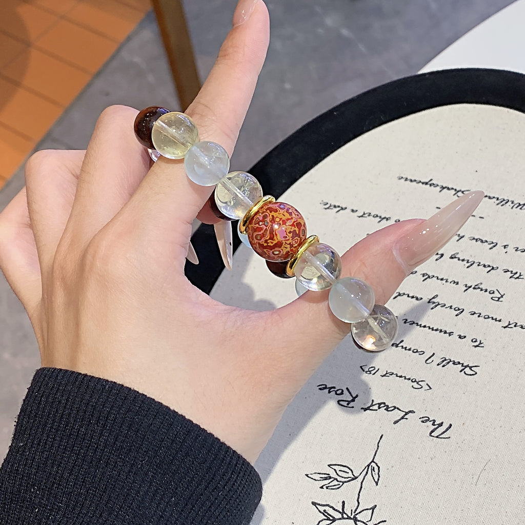 Natural Multi-Gemstone Crystal Bracelet Lemon Crystal Crystal Bracelet Original Niche Design Green Fluorite Bracelet Crystal