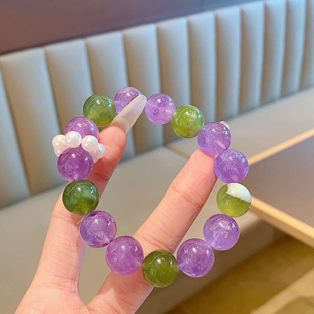 Dreamy Girl Purple Bracelet Premium Large Round Beads Elegant Light Luxury High-End Feel Hand Jewelry String Thousand Gold Feng Shui Crystal Bracelet