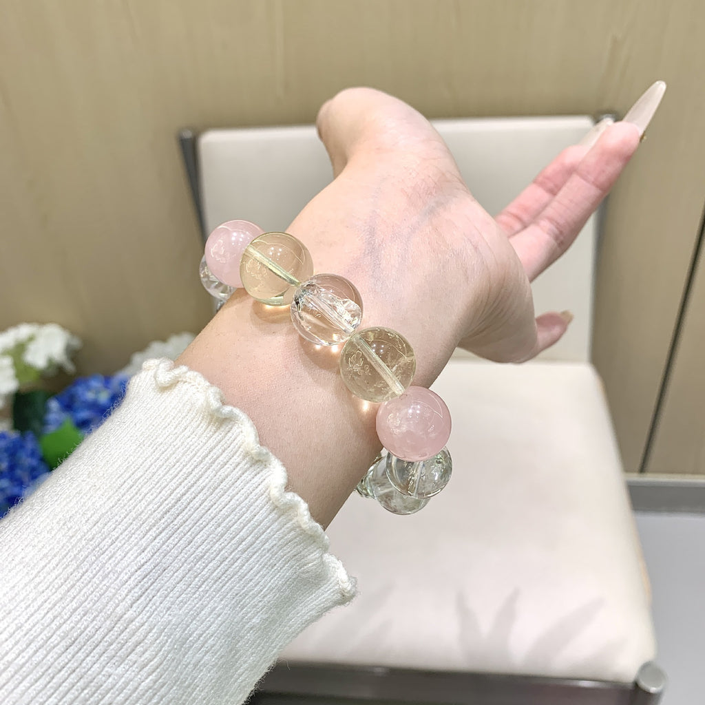 Natural Crystal Multi-Gem Bracelet Fortune-Attracting Beads with Unique Design Sense Light Luxury Hand Jewelry Gift Lemon Crystal Bracelet