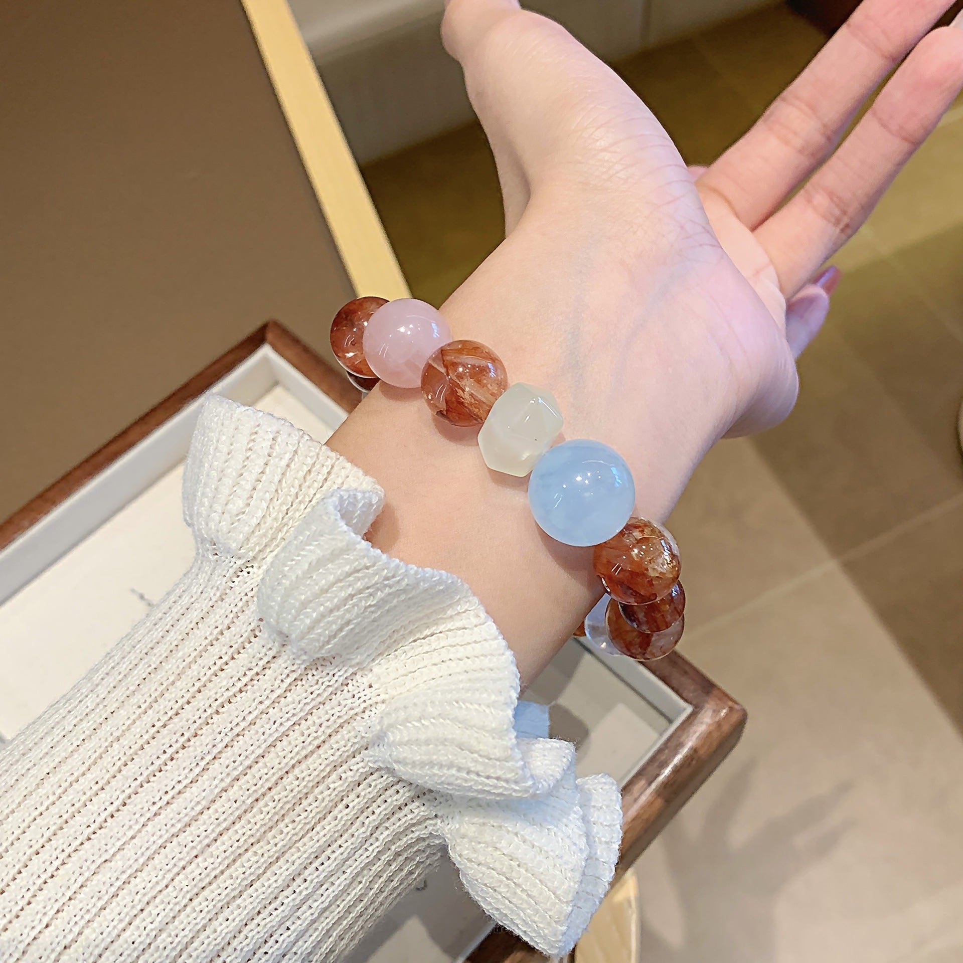 Original Natural Red Gum Flower Crystal Bracelet Dopamine Multi-Gemstone Bracelet Original Light Luxury Versatile New Crystal Chain