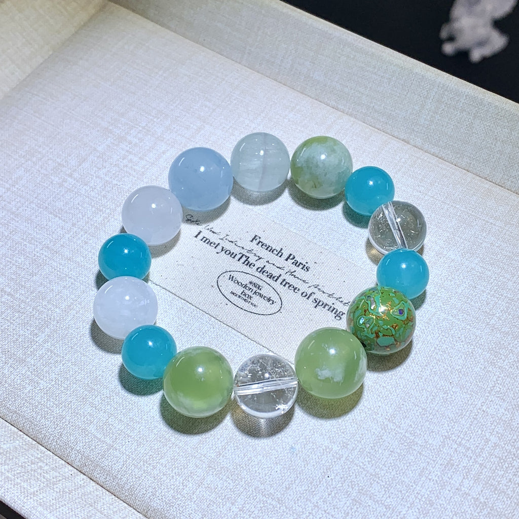 Original Design Natural Crystal Large Grain Multi-Gemstone14mm Large Bead Bracelet Jewelry Chain Factory Direct Wholesale