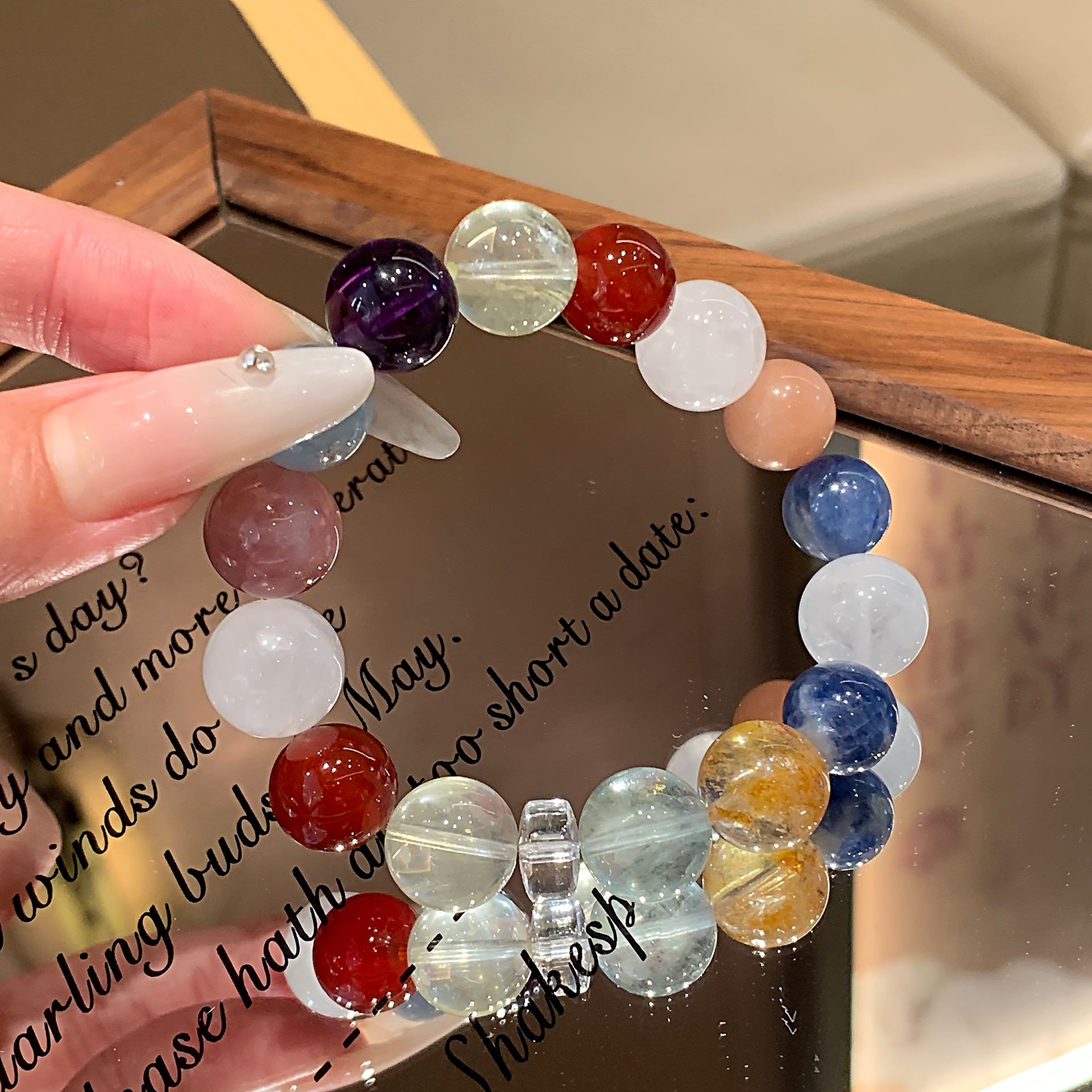 Natural Multi-colored Rainbow Bracelet Macaron Large Round Beads Single Ring Bracelet Autumn DIY Designer Bracelet