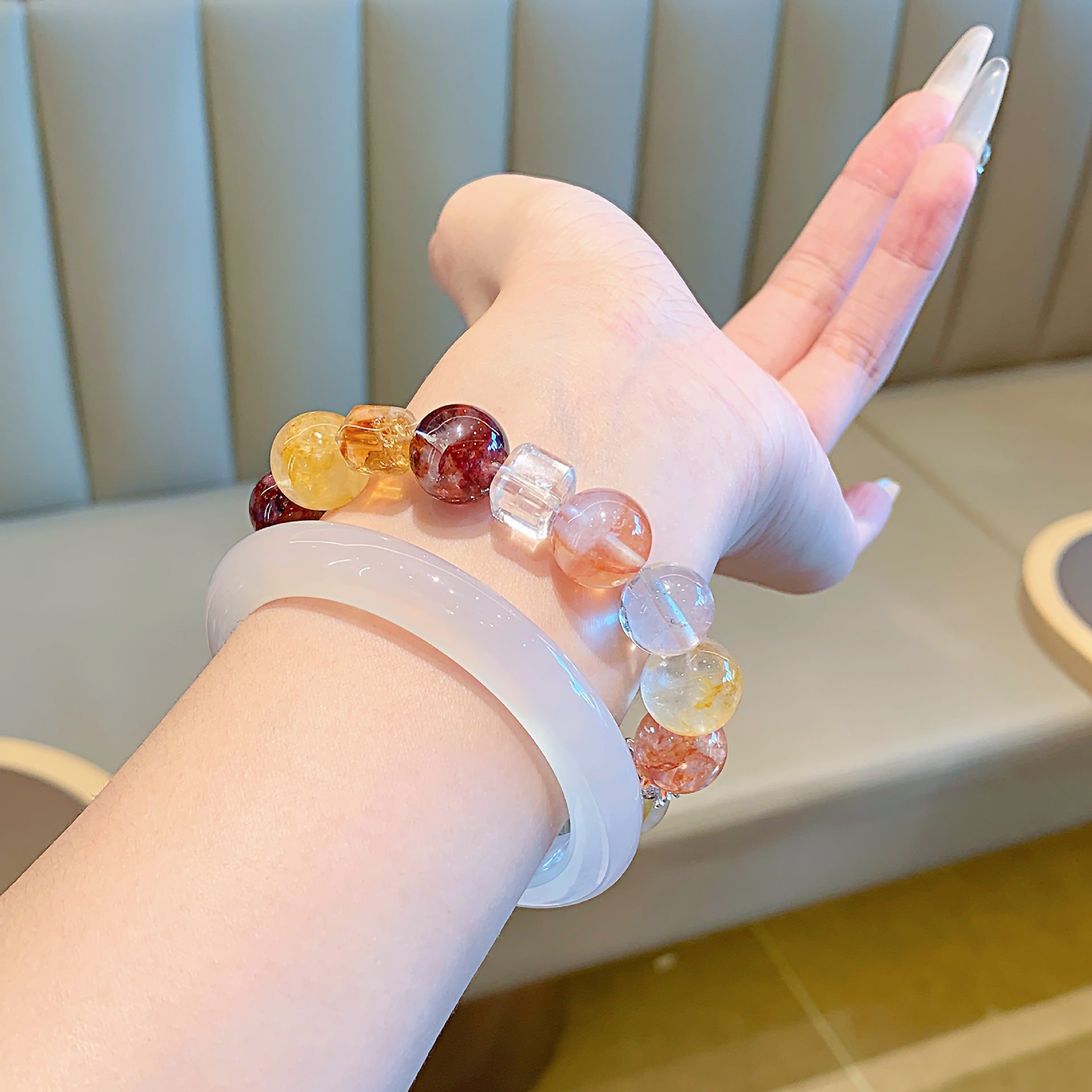 Red Glue Flower Crystal Bracelet diy Handmade Round Beads Wholesale Natural Crystal Bracelet Hot-Selling Jewelry Crystal Bracelet