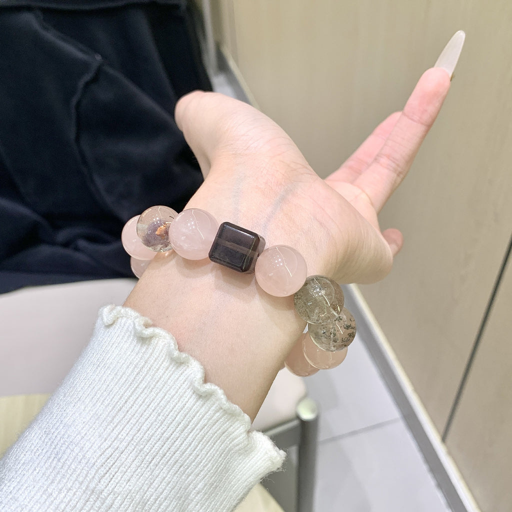 Natural Pink Crystal Bracelet Fresh Sweet White Crystal Pink Crystal Multi-Gem Bracelet Fresh Female Zhu Zhu Same Style Xiaohongshu