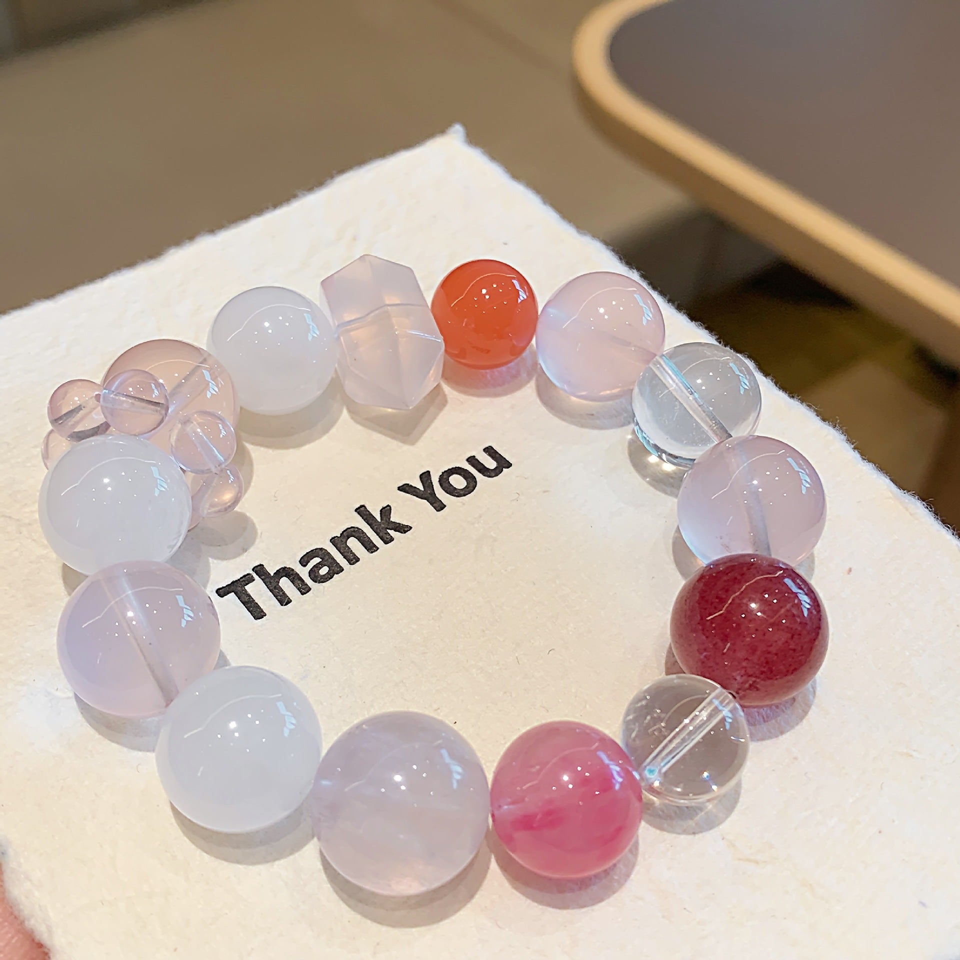 【Lychee Milk Tea】Natural Rose Quartz Gentle Healing Sunstone Original Milk Tea Color Milky White Quartz Bracelet Gift for Girlfriend
