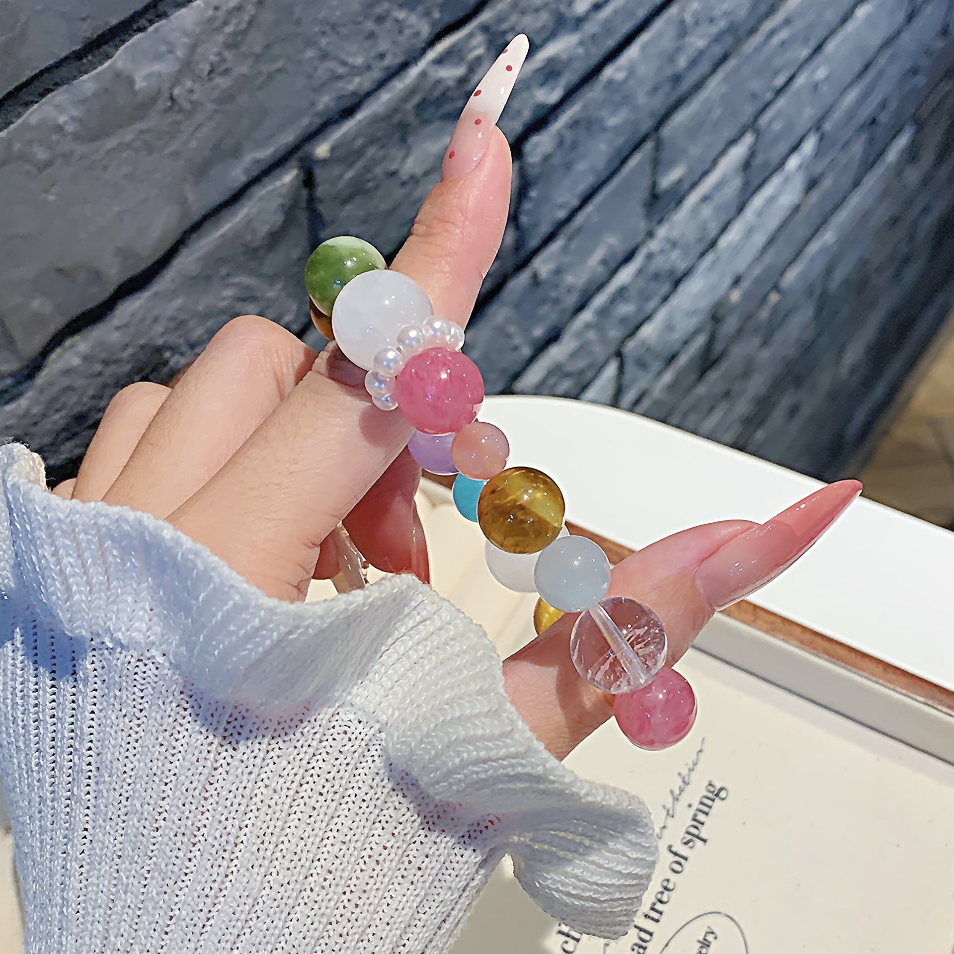 Rainbow Multi-Gemstone Crystal Bracelet Yellow Tiger Eye Natural Raw Stone Dopamine Bracelet for Women Original Design Crystal Bracelet