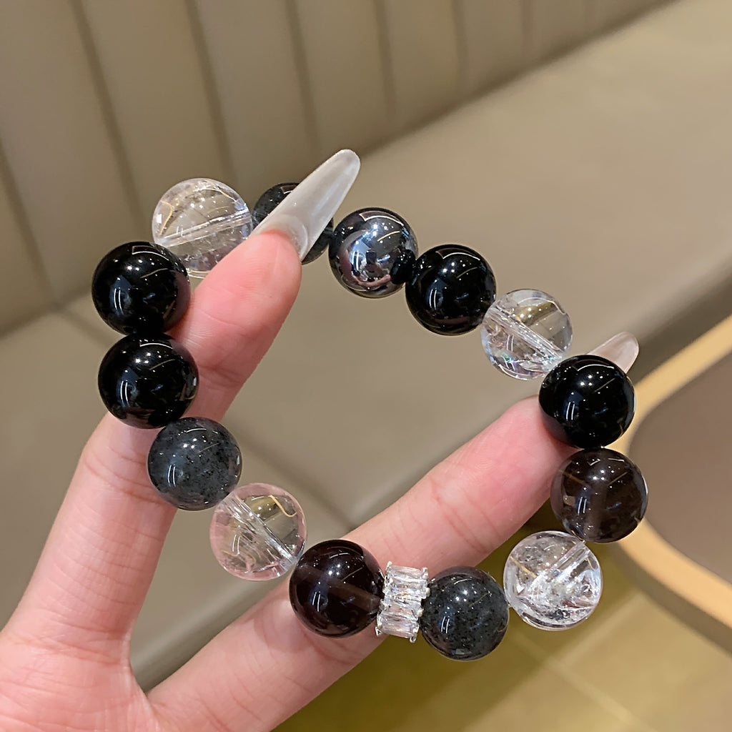 Natural Crystal Bracelet Tea Obsidian White Crystal Black Mica Light Luxury Fashion Bracelet Ketang Crystal Factory Wholesale