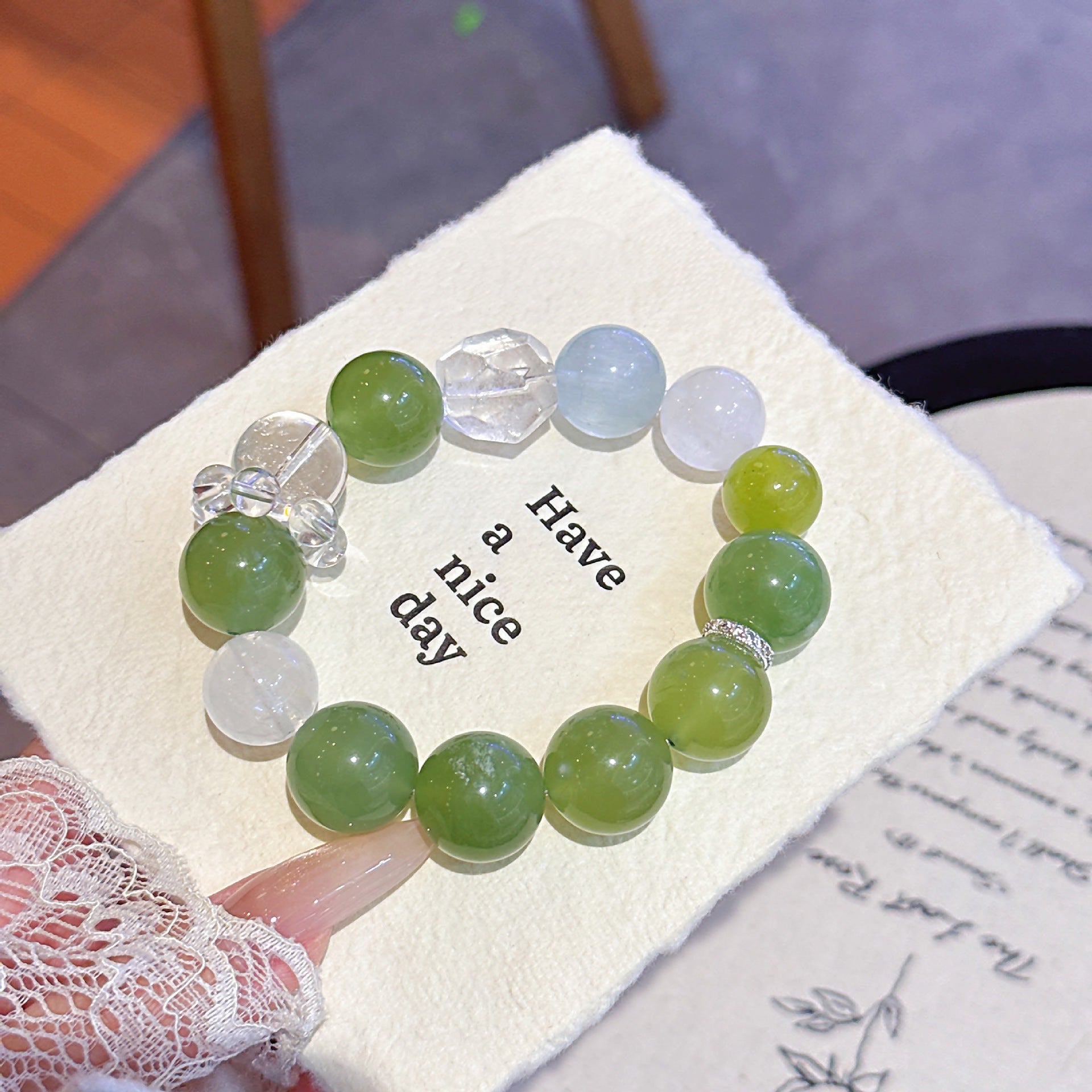 Natural Crystal Bracelet Green Grape Milk Cap Xiuyu Crystal White Phantom Large Particles Handmade Jewelry Wholesale for Live Streaming E-commerce