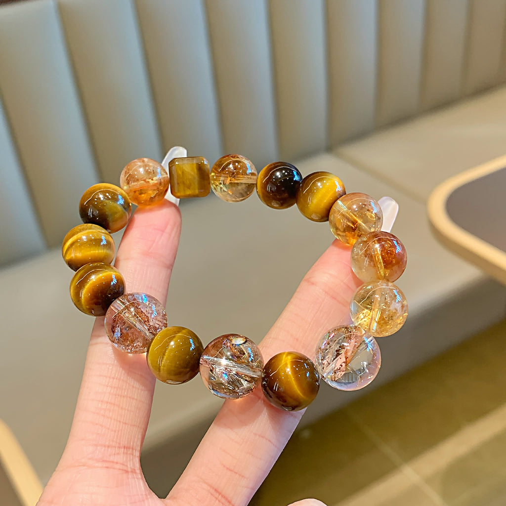 Gold foil explosion natural crystal bracelet Fortune Yellow Tiger Eye Bracelet Original Design Jewelry String Yellow Tiger Eye Bracelet