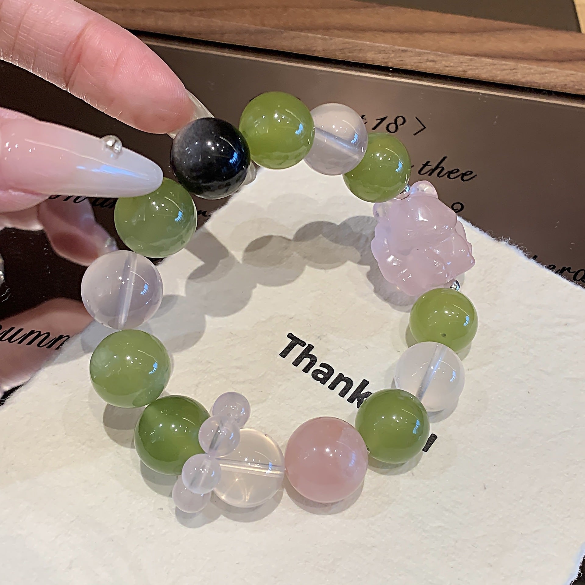 Natural Xiuyan Jade Jewelry Crystal Bracelet Fortune-Attracting Wealth Peach Blossom Lucky Bead Bracelet Gift for Women Rose Quartz Bracelet