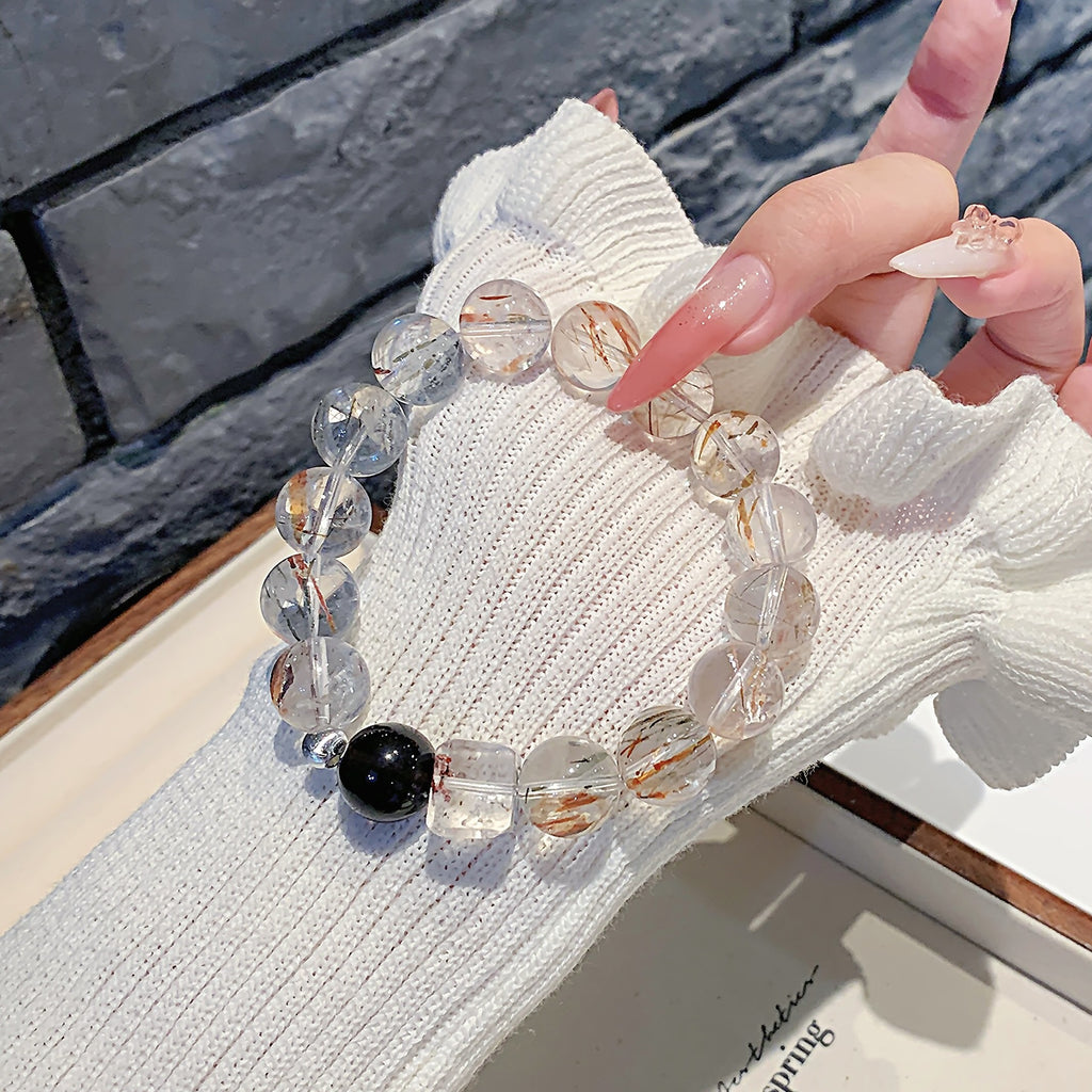 Natural Black Gold Super Seven Sugar Crystal Bracelet Fortune-Enhancing Hair Crystal Bracelet for Women with a Sense of Sophistication Versatile Crystal Beads