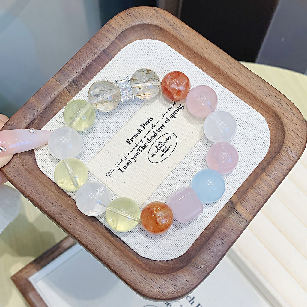 Natural Rose Quartz Single Loop Bracelet Rose Quartz Bracelet Fashion Original Design for Women Factory Ketang Jewelry Crystal Chain