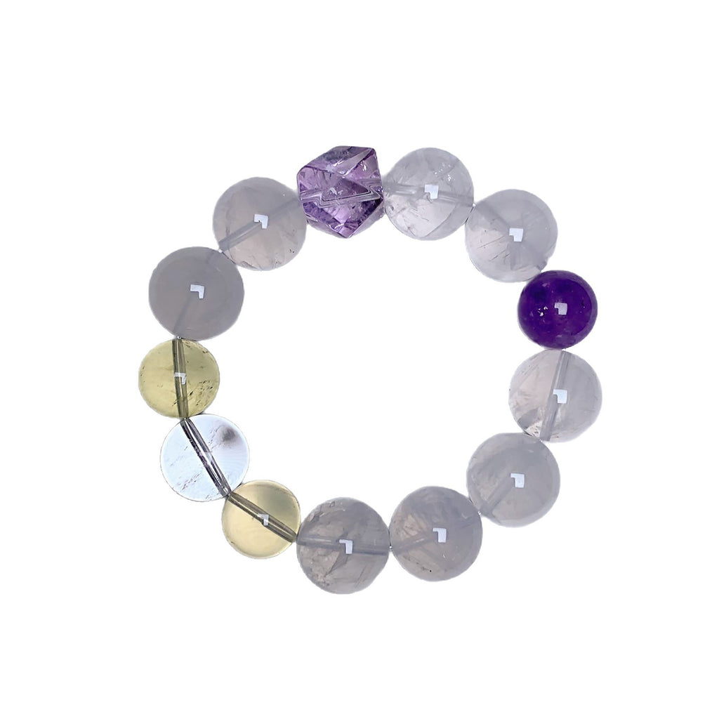 Natural Amethyst with Lemon Quartz White Phantom Crystal Bracelet Original Design Large Beads Crystal Bracelet