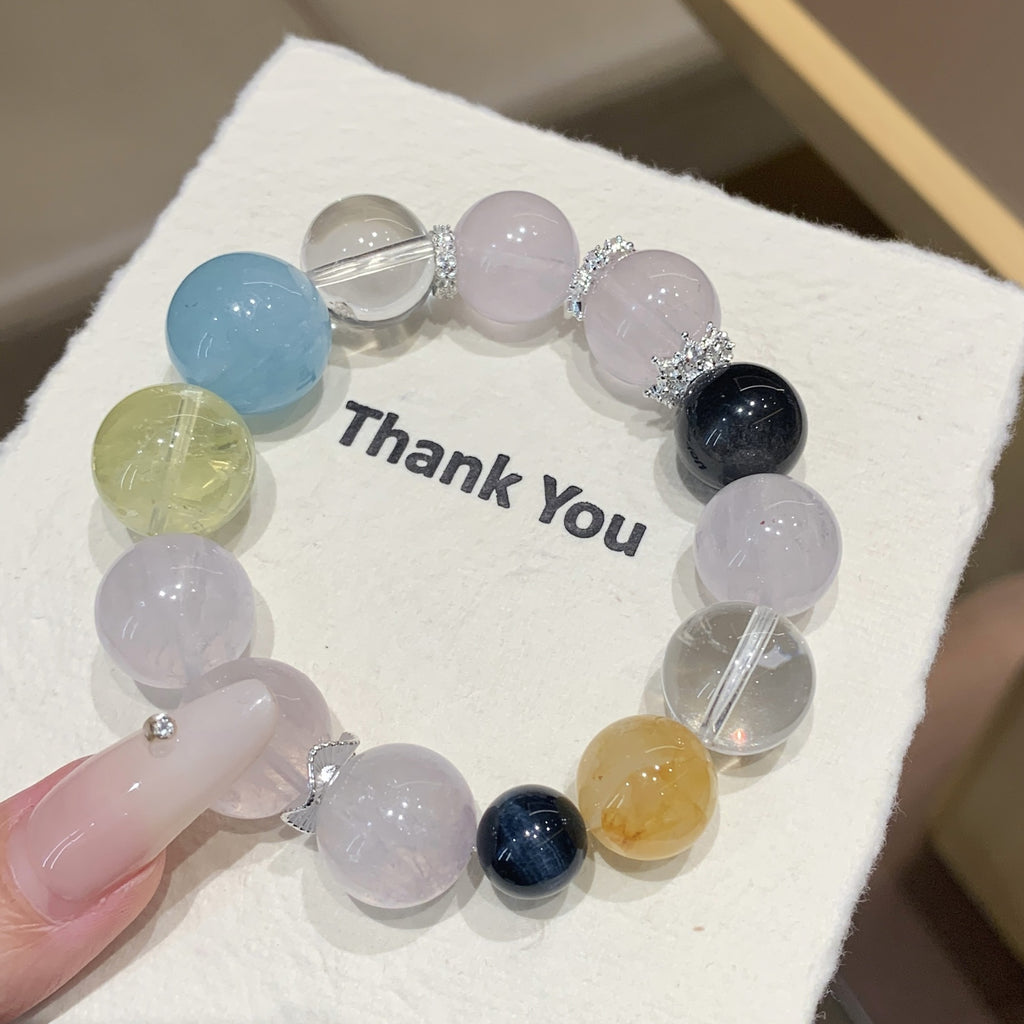 Natural Crystal Multi-Gemstone Bracelet Aquamarine with Lemon Quartz Bracelet Fashion Versatile Jewelry Crystal Bracelet