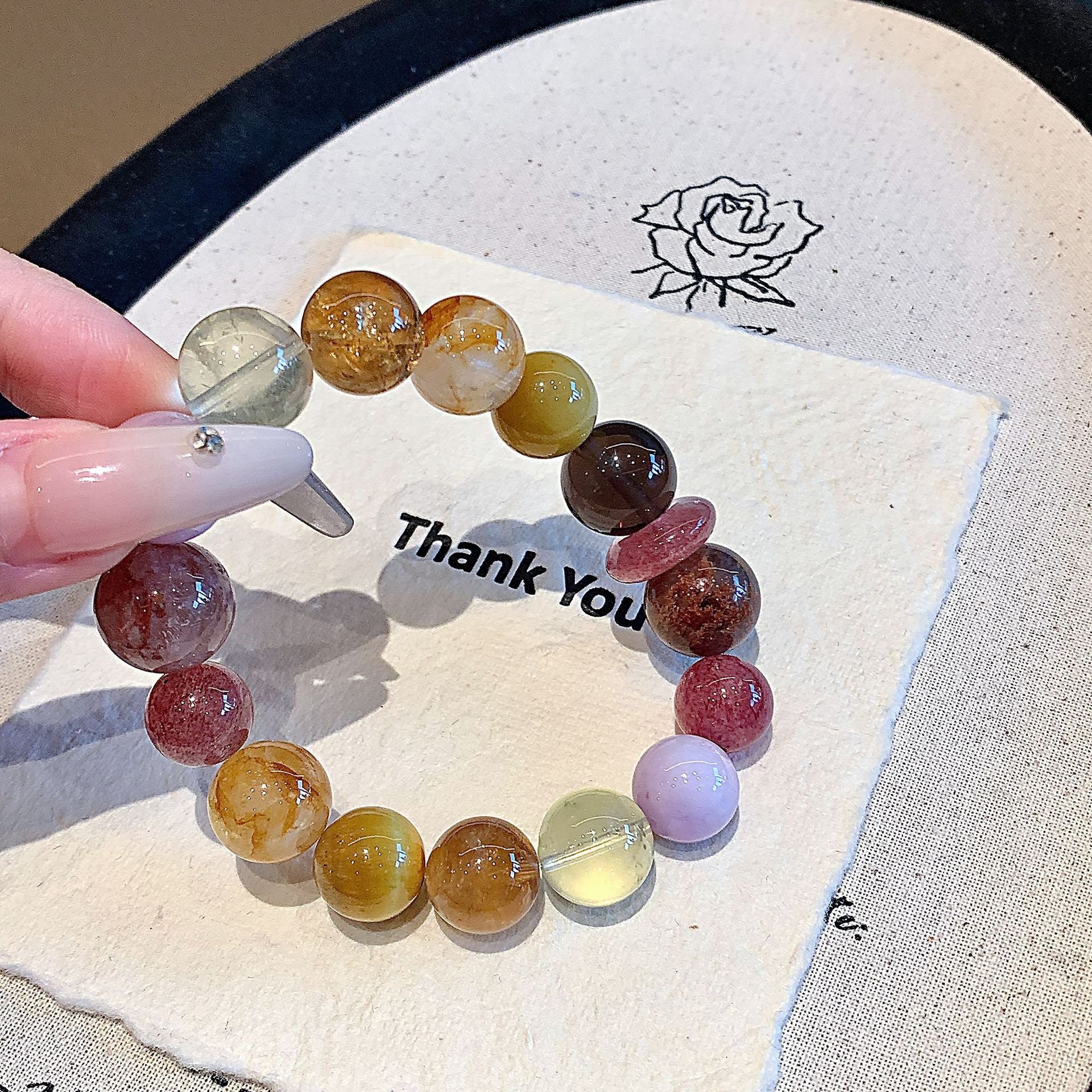 Qianjing Natural Multi-Gem Strawberry Crystal Five Elements Bracelet for Women Large Beads Unique Niche Crystal Beads Wholesale Design