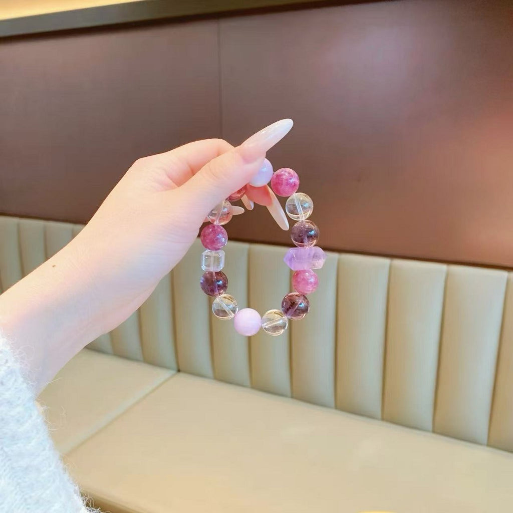 Natural Original Handmade Jewelry Chain Lavender Purple Milk White Crystal Bracelet with White Acai Natural Crystal Bracelet