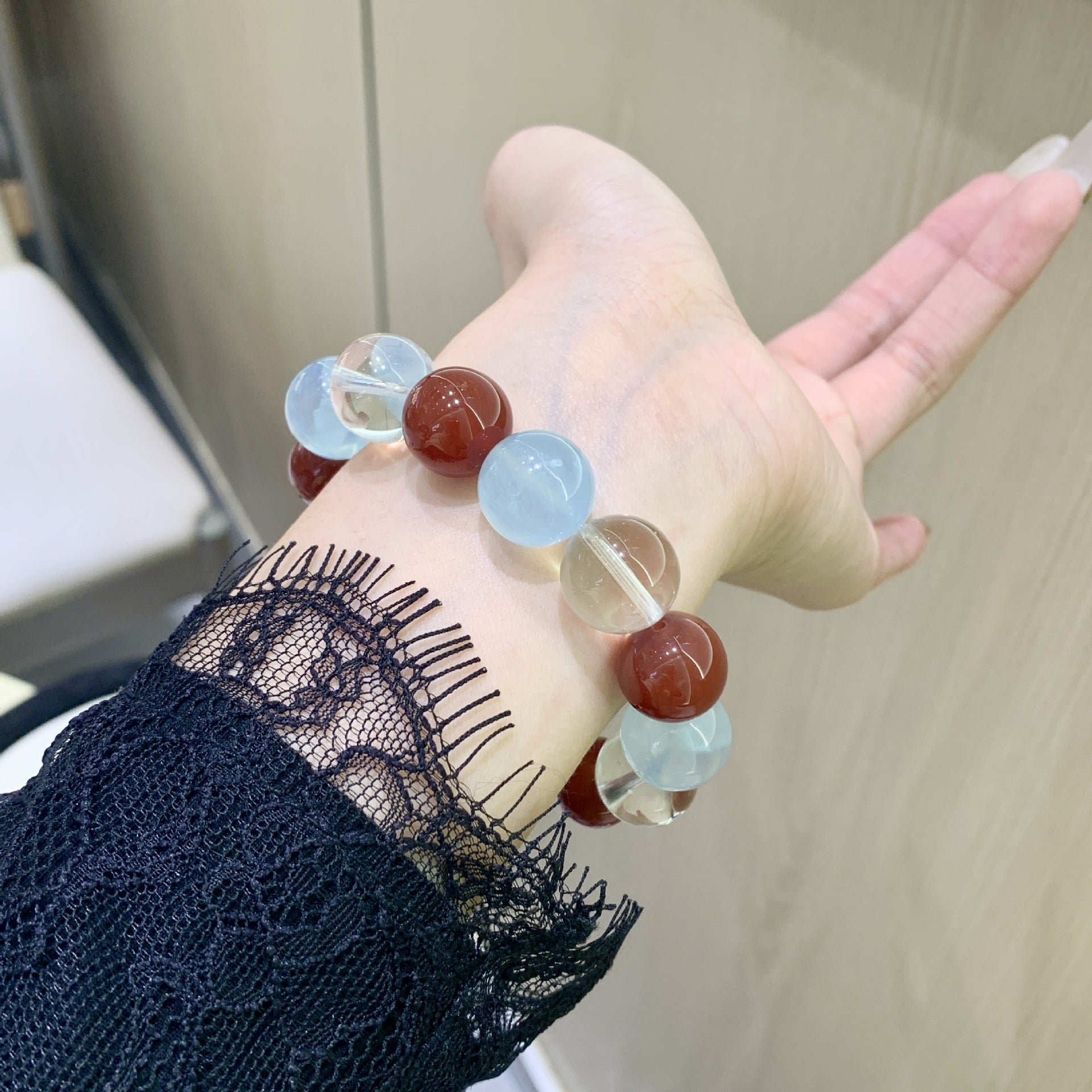 Natural Original Five Elements Crystal Bracelet Round Bead Single Circle Bracelet Crystal Transparent Bright Aquamarine Crystal Bracelet