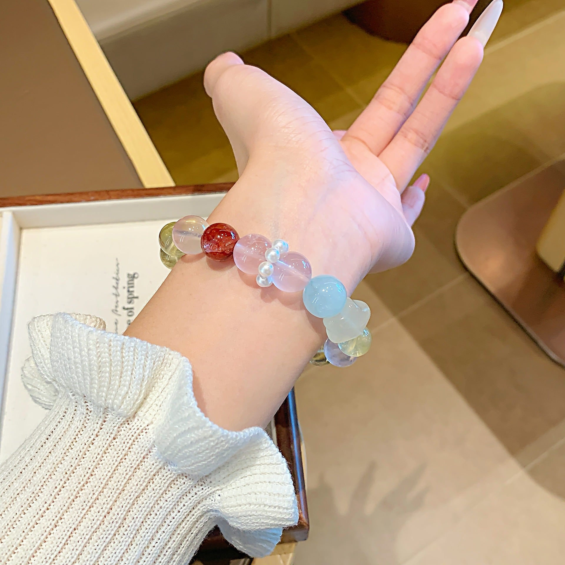Natural Multi-Gemstone Crystal Bracelet Rose Quartz Crystal Bracelet diy Original Niche Design Pink Crystal Bracelet Crystal