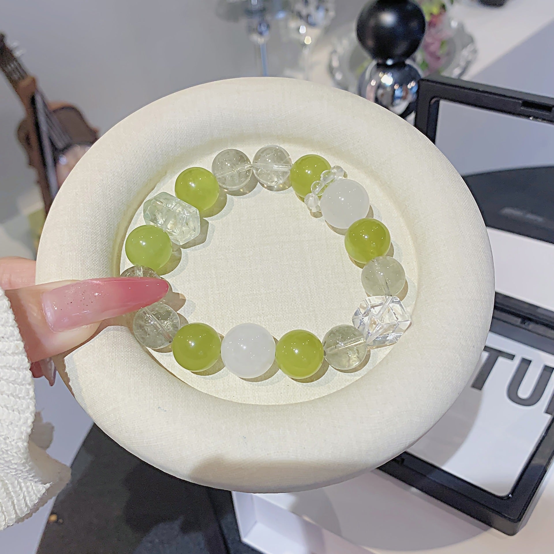 Natural Green Grape Milk Cap Xiuyan Multi-Gem Bracelet Scattered beads diy Crystal Bead Chain National Style Hot-Selling Crystal Bracelet