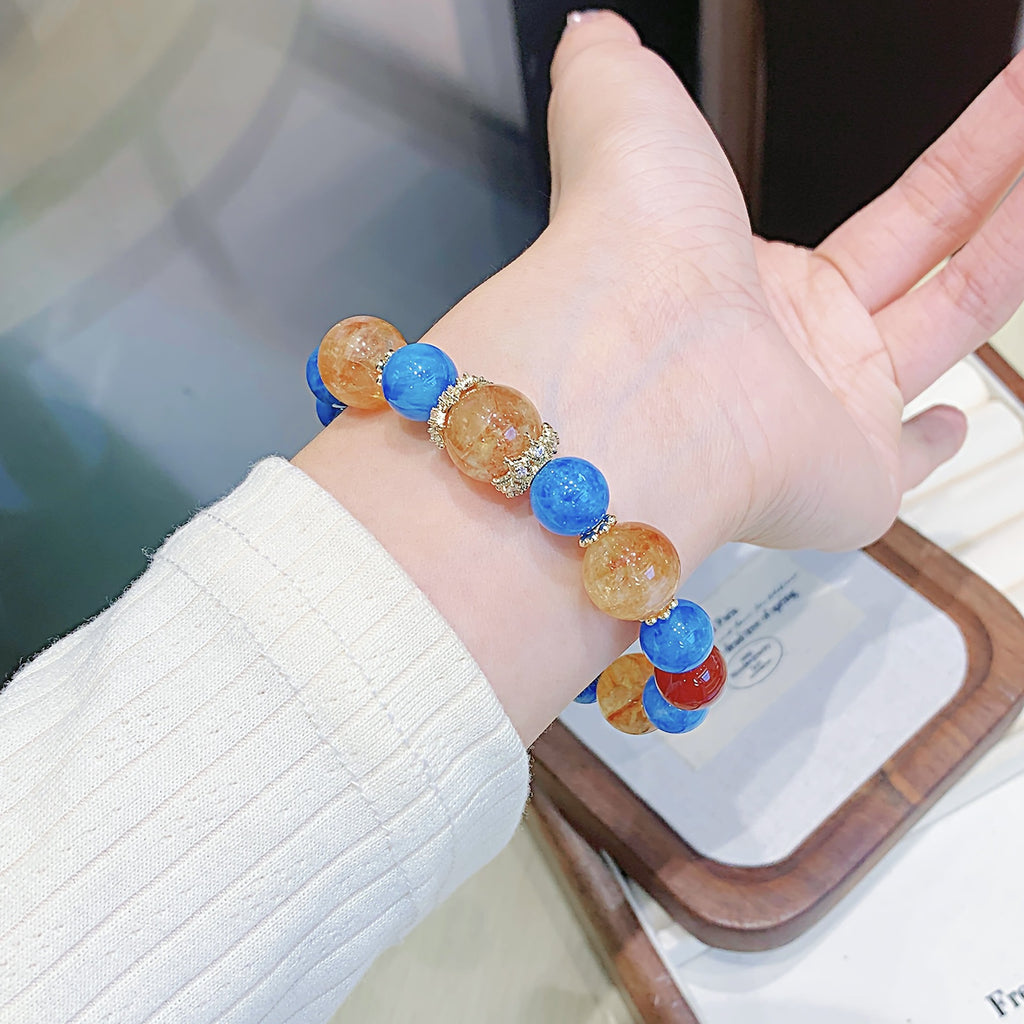 Yellow Pagoda Crystal Bracelet diy Handmade Round Beads Wholesale Natural Crystal Bracelet Hot-Selling Jewelry Natural Multi-Gem Bracelet