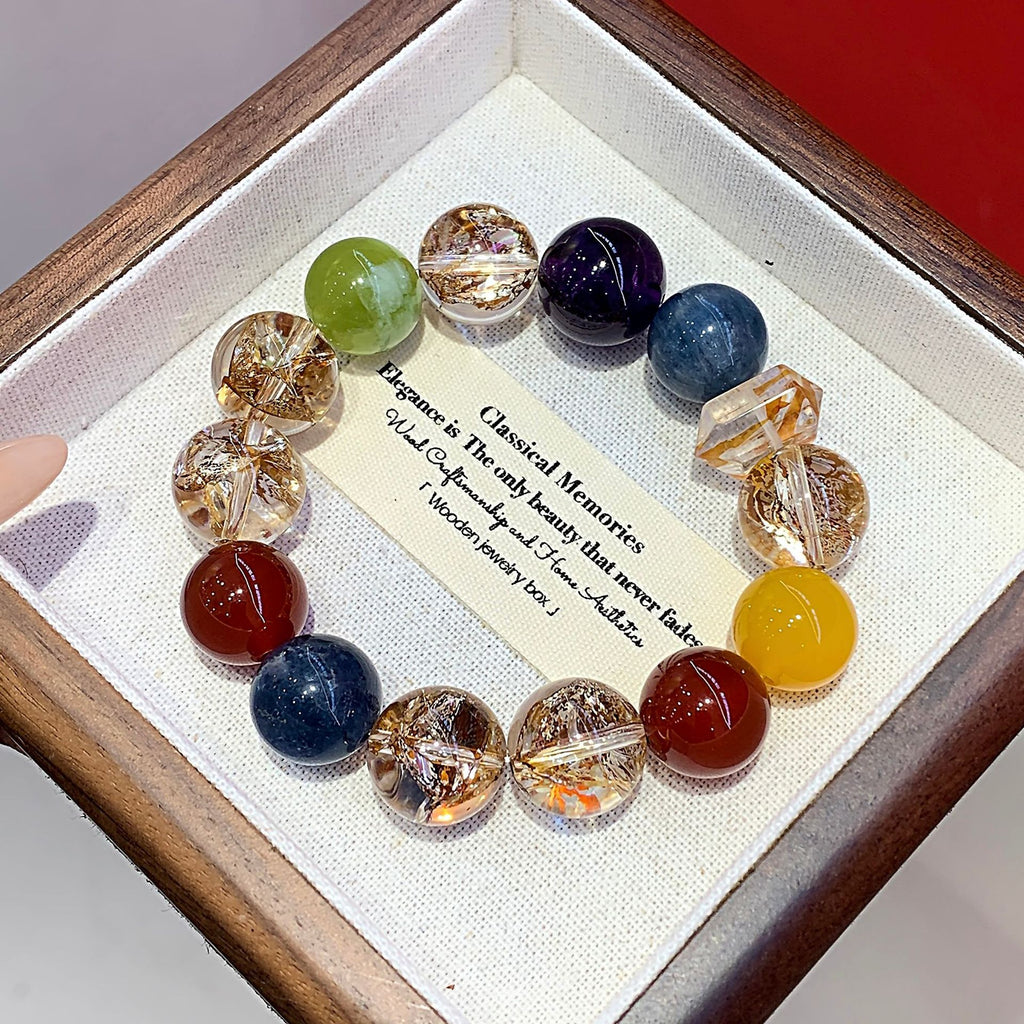 Natural Gold Leaf Explosion Hand Jewelry String Christmas New Year Gift Hand Jewelry Multi-Gemstone Bracelet diy Crystal Bracelet