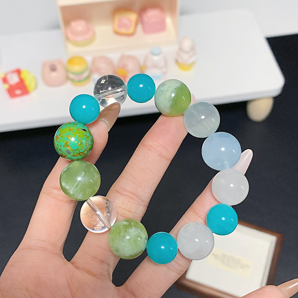 Original Design Natural Crystal Large Grain Multi-Gemstone14mm Large Bead Bracelet Jewelry Chain Factory Direct Wholesale