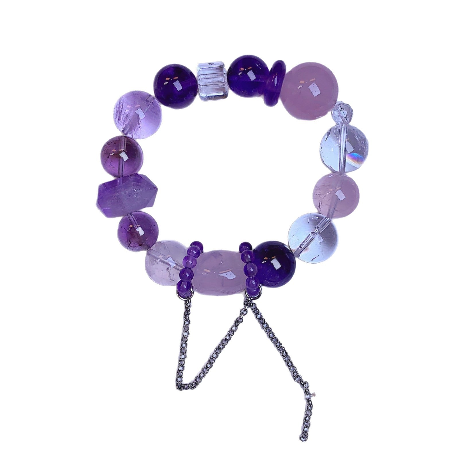 Natural Amethyst with White Phantom Pink crystal DIY Original Minimalist Style Crystal Chain Wholesale Crystal Bracelets