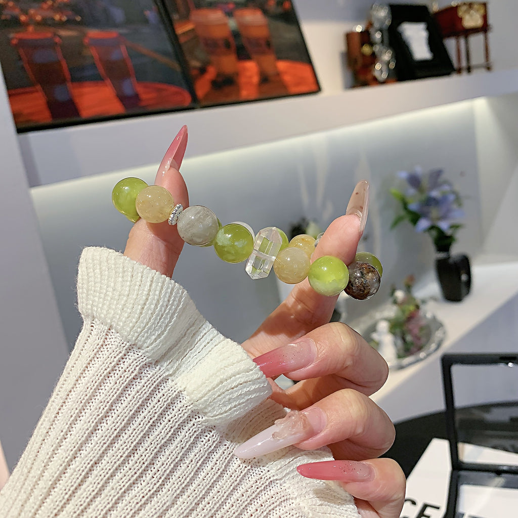 Natural Xiuyan Jade Yellow Crystal Milky White Crystal Spliced Bracelet Fashion Beaded Fresh Simple Bracelet Crystal Bracelet