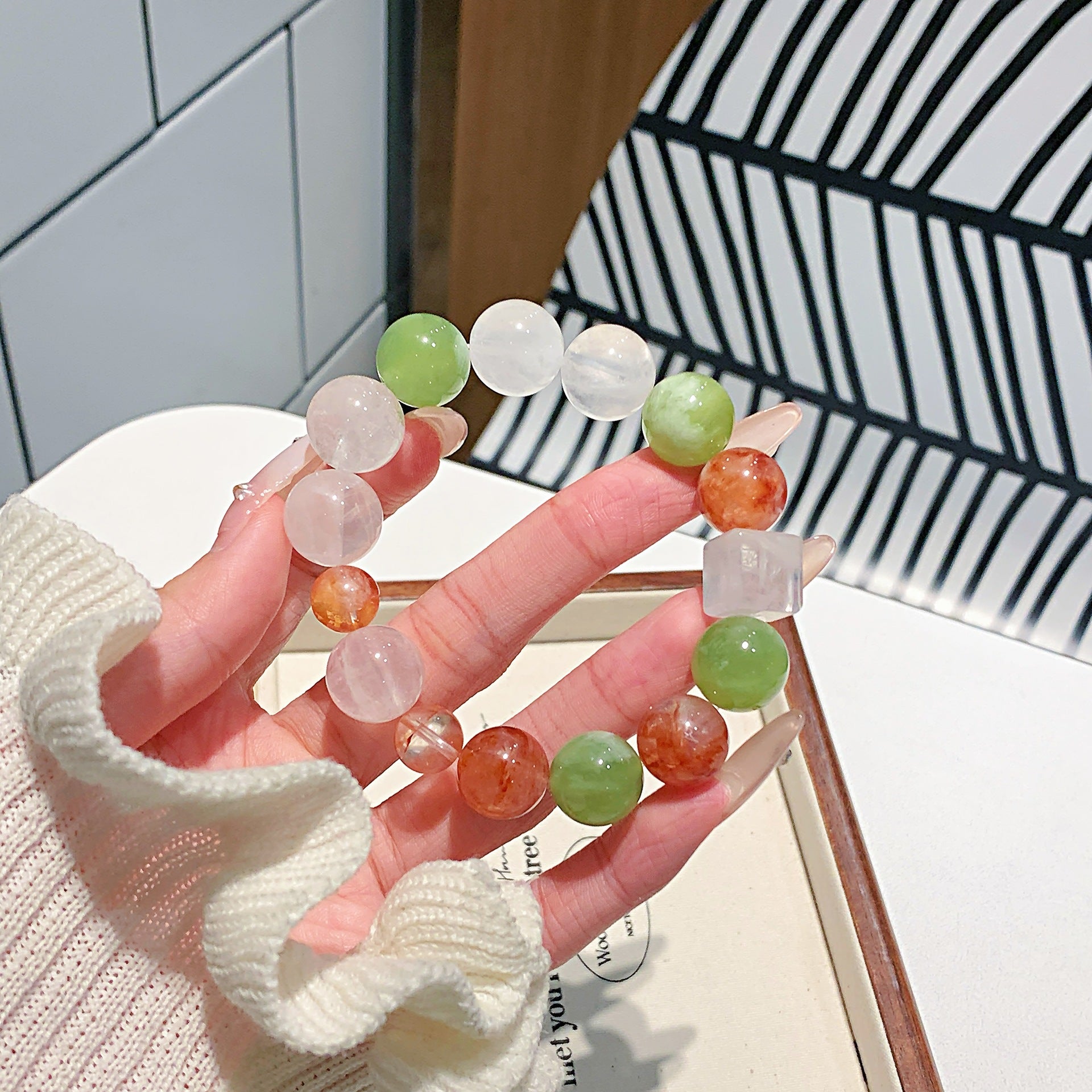 Natural Yellow Gum Flower Matching White Crystal Bracelet White Ghost DIY Single Ring Bracelet Multi-Gemstone Bracelet Crystal Manufacturer