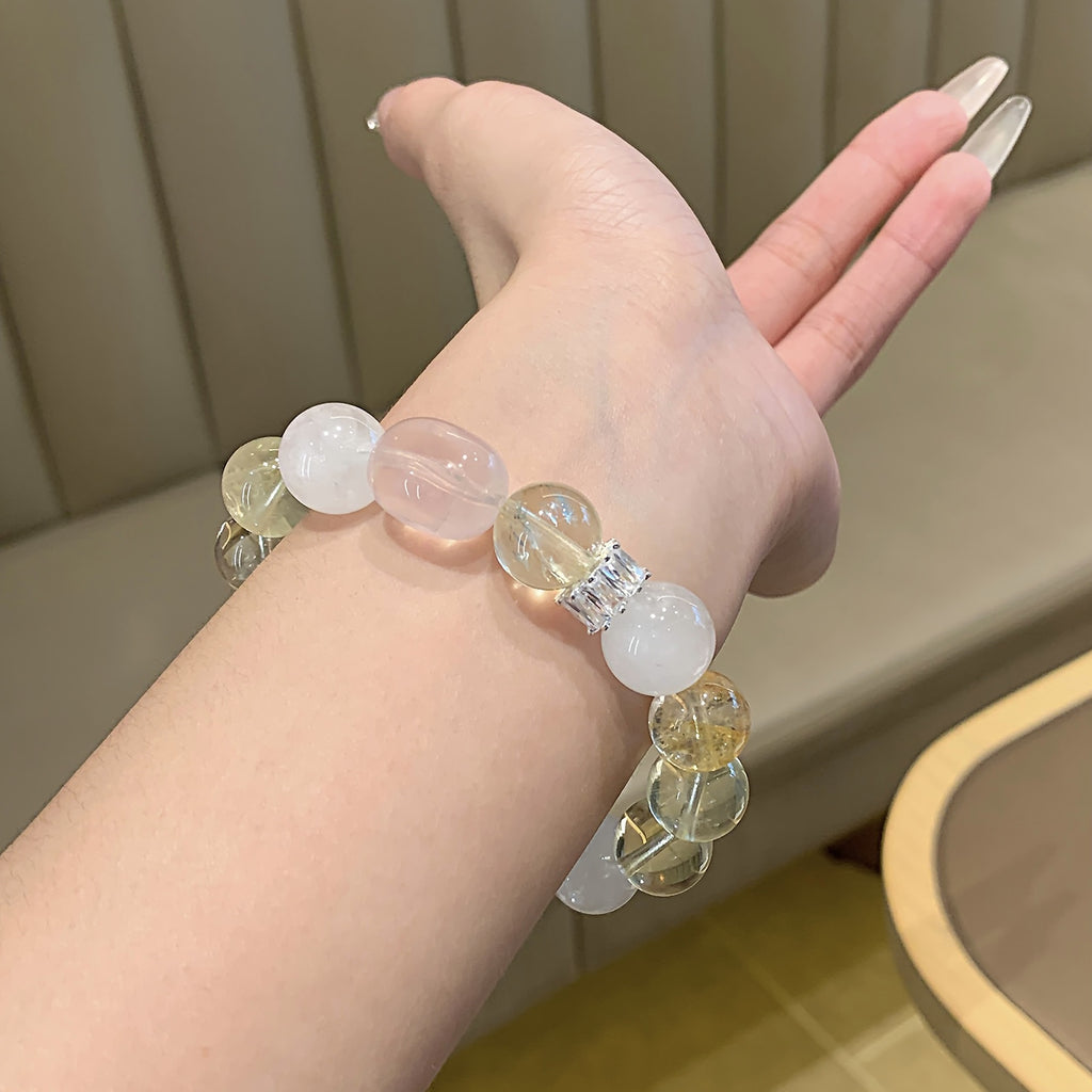 Yellow Pagoda Crystal Close-to-Chest Crystal Bracelet Simple Single Loop Versatile Bracelet with White Crystal Beads Lemon Crystal Bracelet