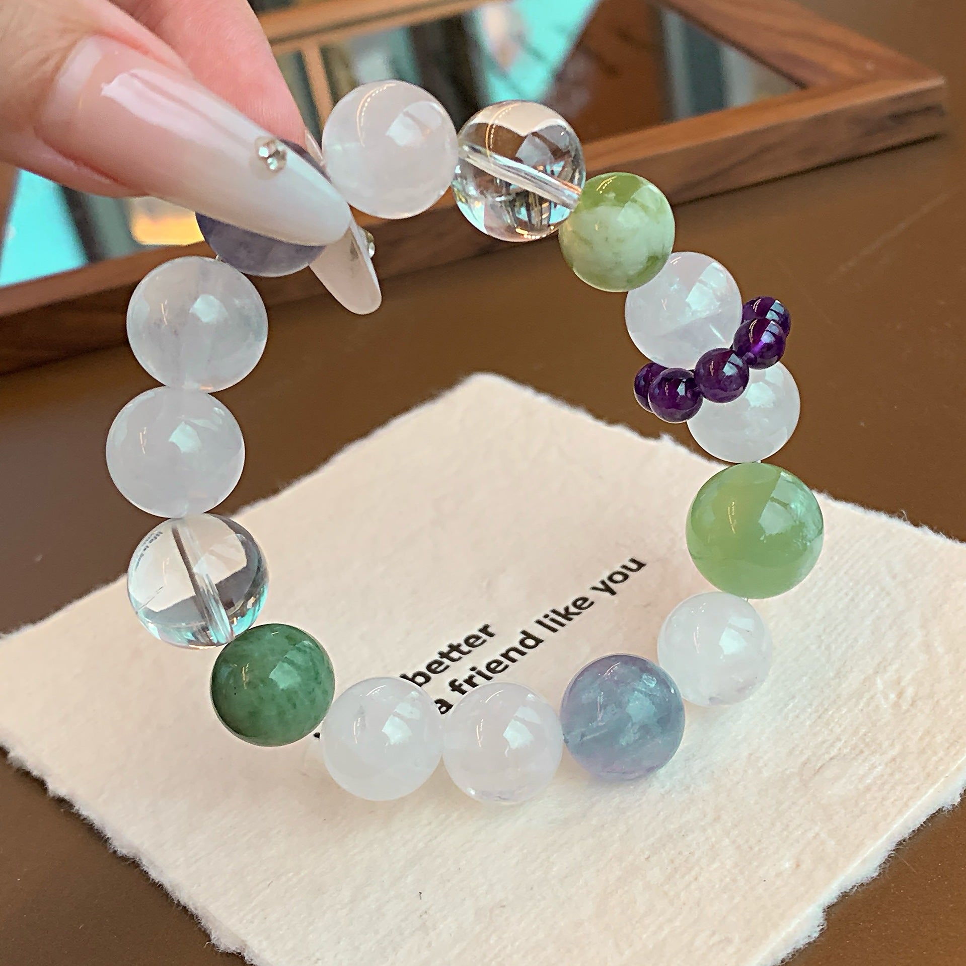 Natural White Phantom White Crystal Bracelet Designer Niche Running Ring Sugar Cube Big Mimi White Crystal Bracelet Crystal Beads