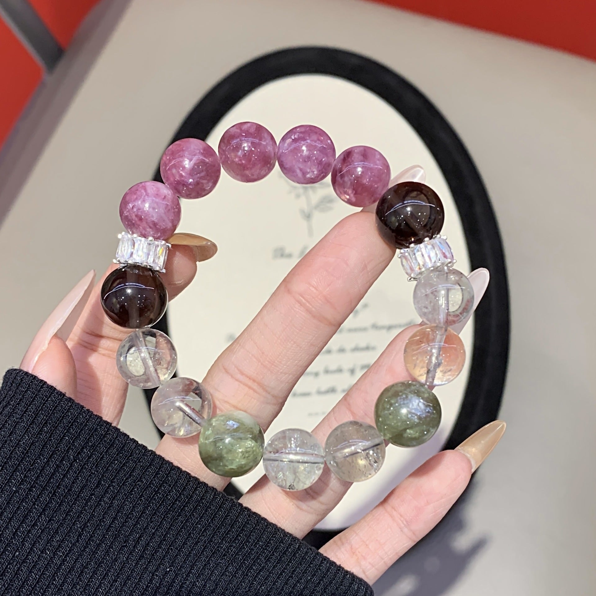 Unique Design New Model Natural White Crystal Paired with Xiuyan Fresh Sweet Bracelet Purple Emerald Crystal Bracelet