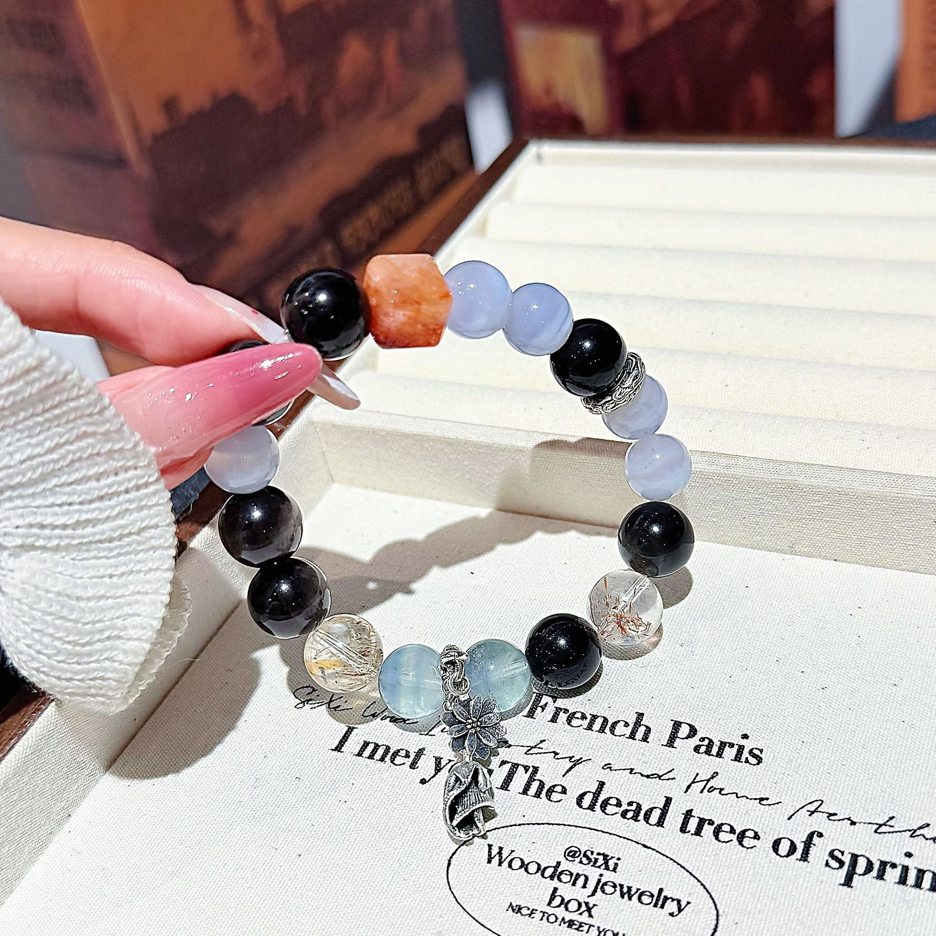Natural Blue Agate Crystal Hand Jewelry Cross-border Hot-Selling Light Luxury Crystal Bracelet diy Multi-Gemstone Crystal Bracelet