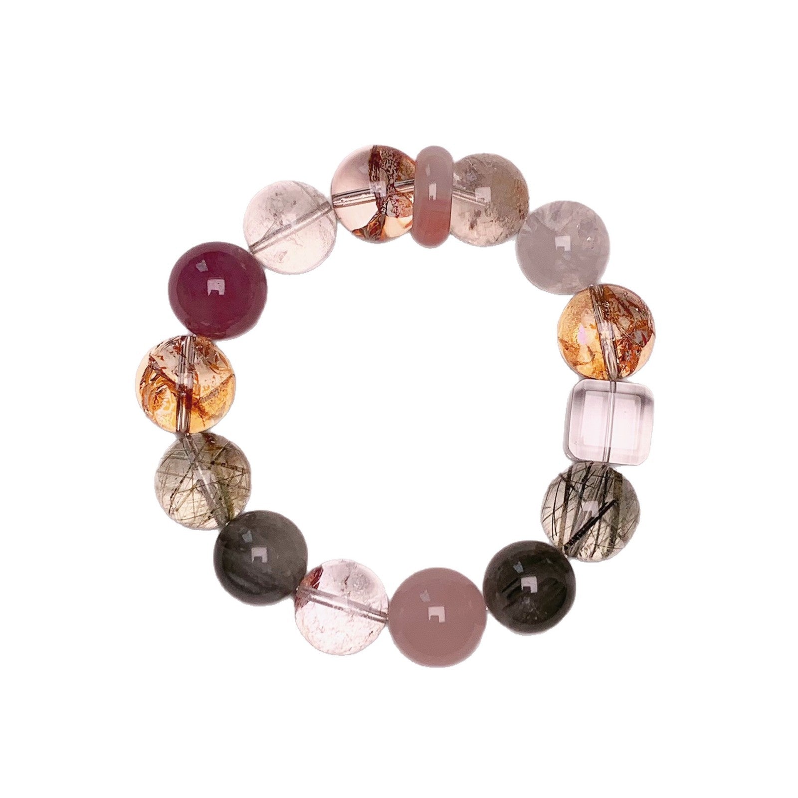 Natural White Phantom with Gold Leaf Glue Flowers White Ghost DIY Single Loop Bracelet Factory Wholesale Crystal Bracelet