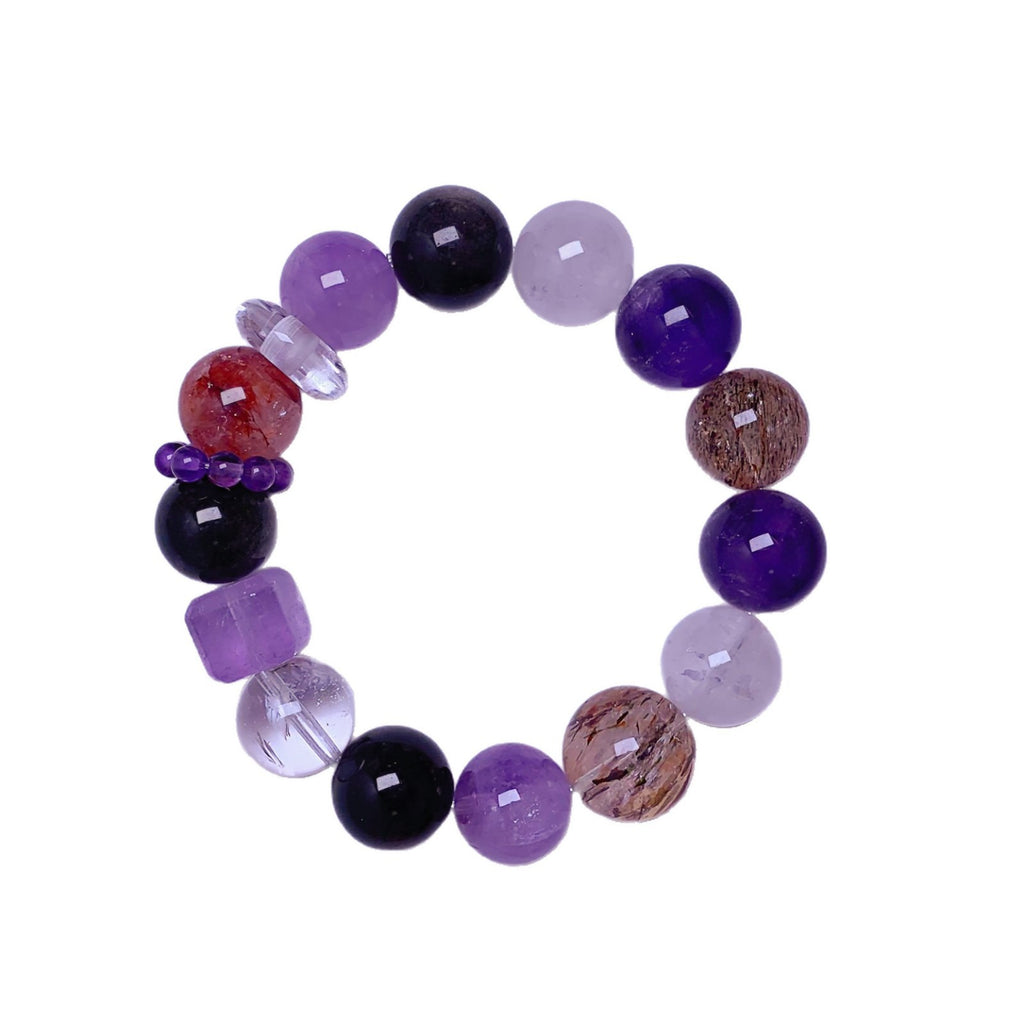 Natural Tiger Eye Stone Amethyst White Crystal Lapis Lazuli Red Glue Flower Multi-Gem Bracelet Fashion Crystal Bracelet Jewelry